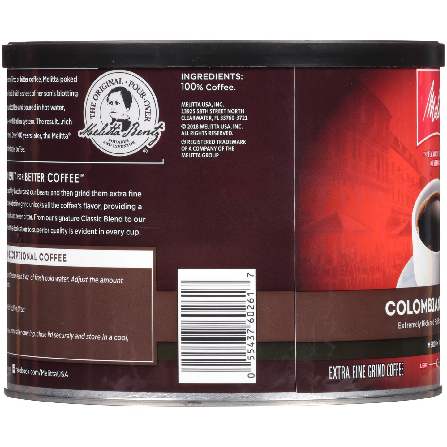 Melitta Colombian Supreme Coffee Medium Roast Extra Fine Grind 22 Ounce Can Brown