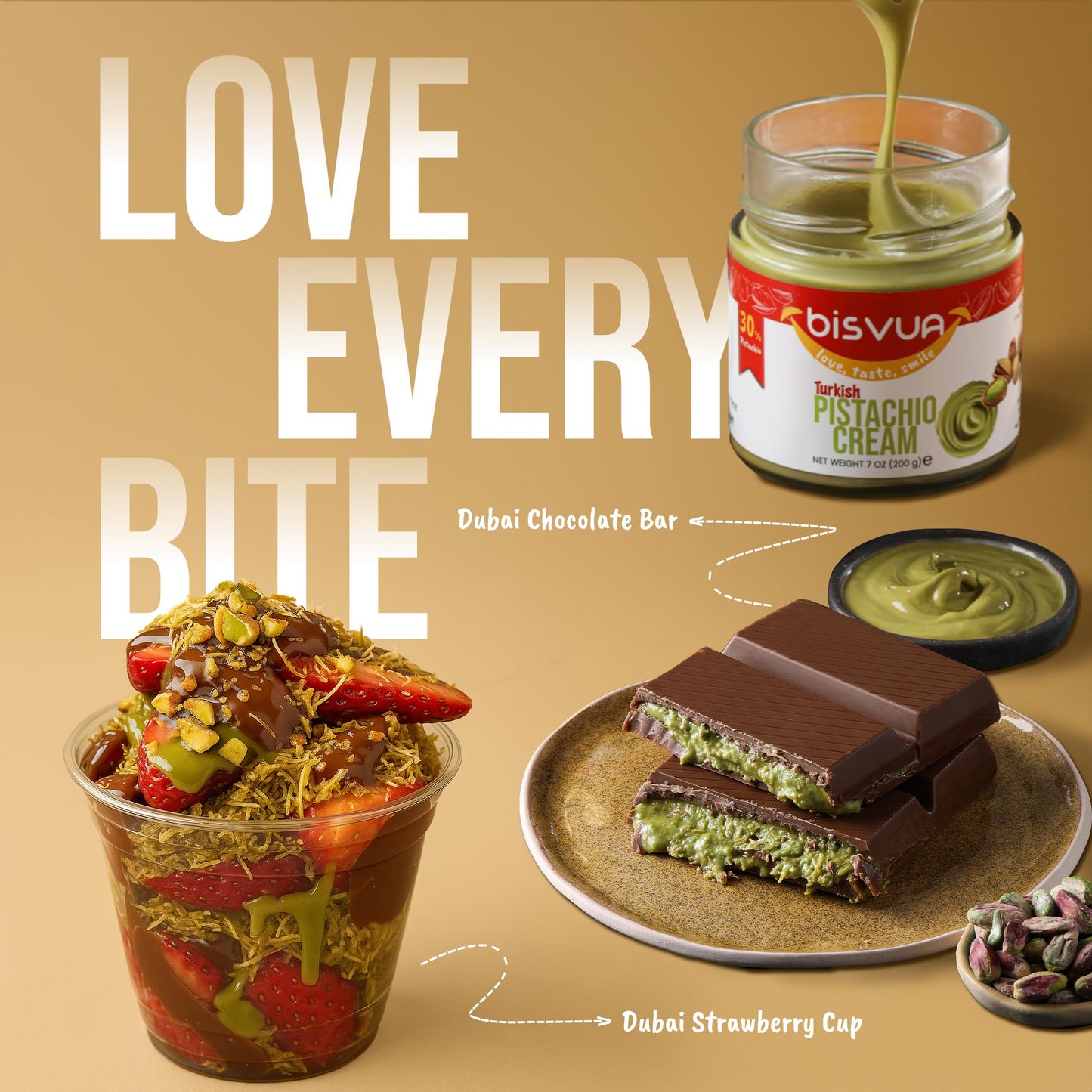 BISVUA enhanced Pistachio Cream (30%)  200g (7 Oz) - Perfect for Viral Dubai Chocolate Bar Kit Filling With Kataifi and Ice Cream  Pistachio Butter for Dubai Chocolate Filling