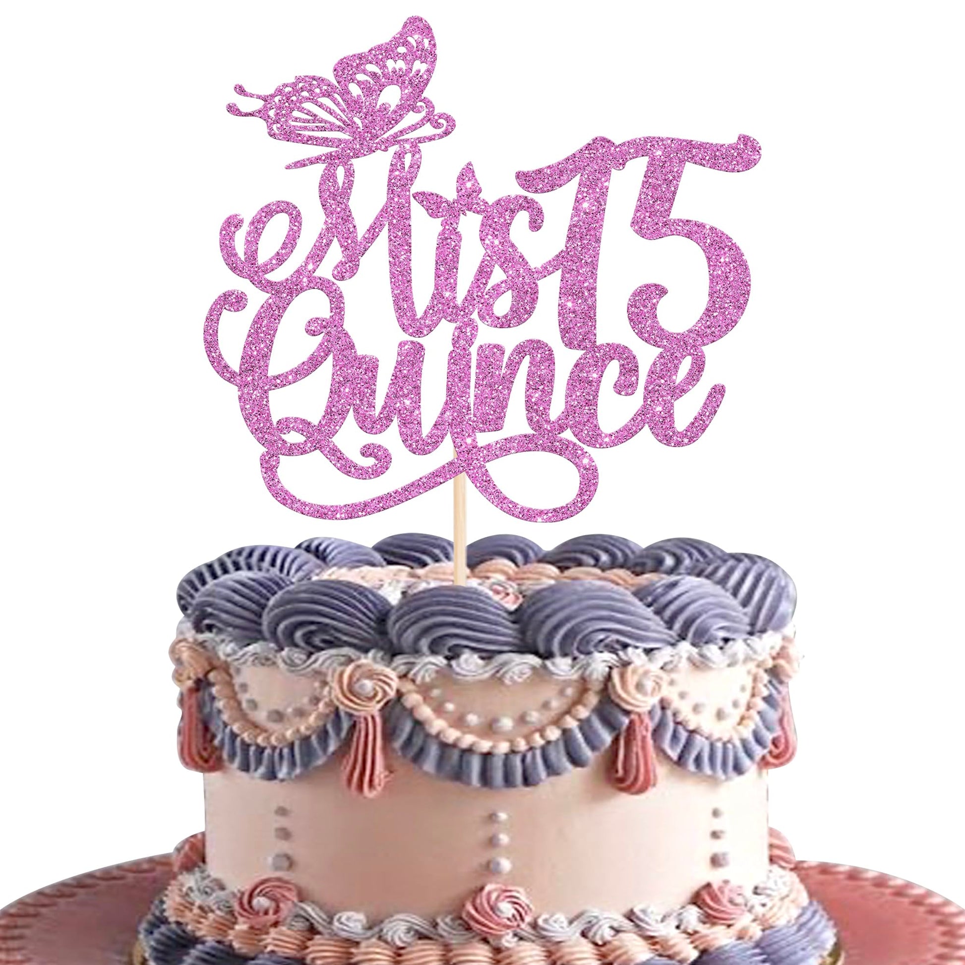 Rsstarxi 1 Pack Mis Quince 15 Cake Topper Glitter Hello 15 Fabulous Fifteen Cake Pick Cheers To 15 Years Cake Decorations For Happy 15Th Birthday Anniversary Party Supplies Purple