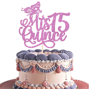 Rsstarxi 1 Pack Mis Quince 15 Cake Topper Glitter Hello 15 Fabulous Fifteen Cake Pick Cheers To 15 Years Cake Decorations For Happy 15Th Birthday Anniversary Party Supplies Purple