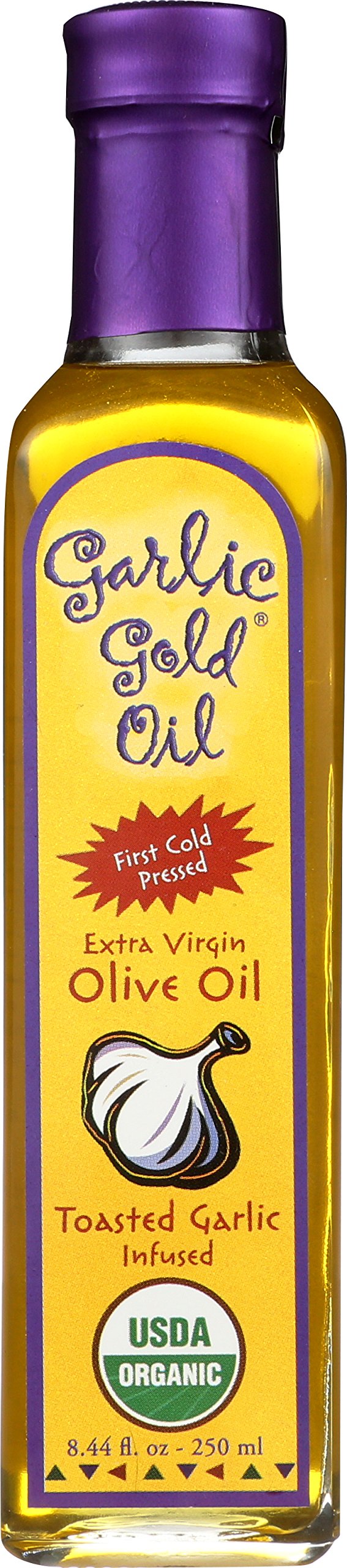 Premium Certified Organic Extra Virgin Olive Oil Infused with Garlic, Low FODMAP, Garlic Gold (8.44 fl oz)