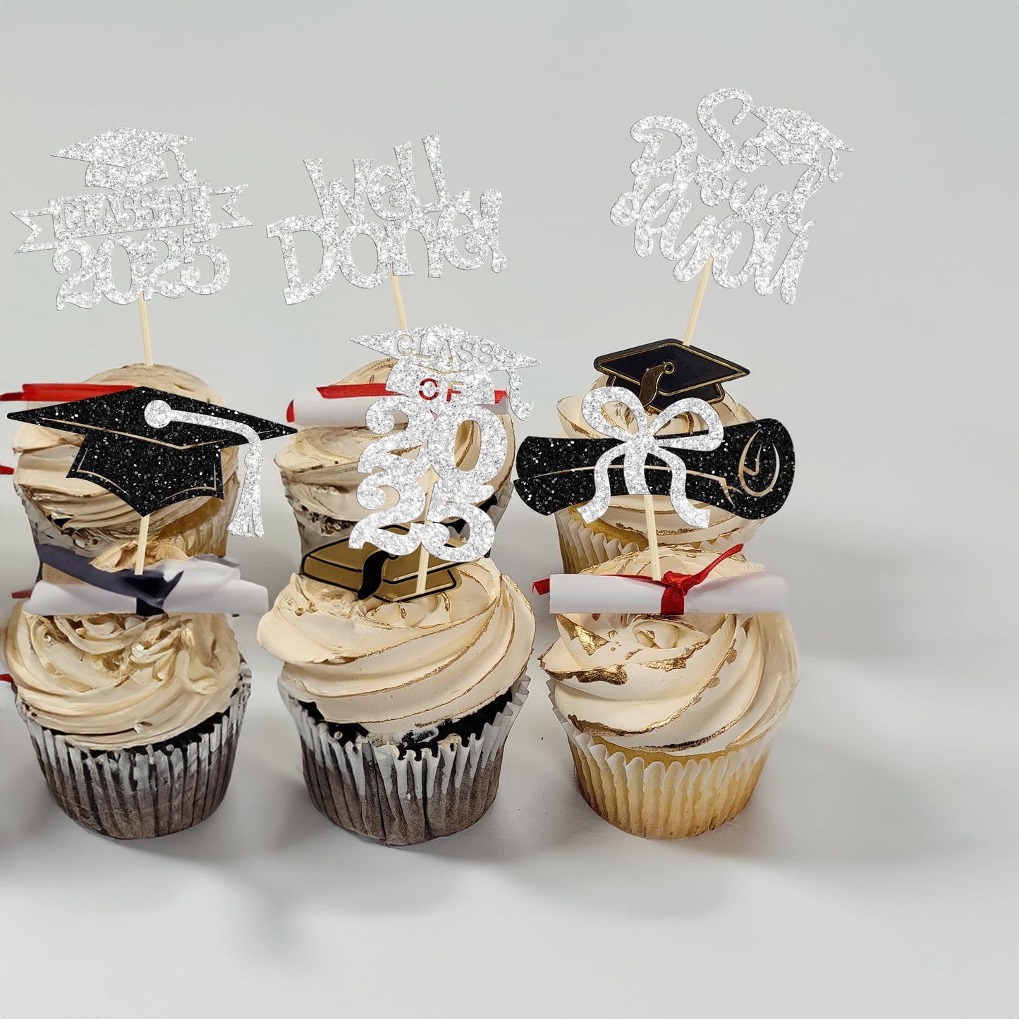 Gyufise 24Pcs Class Of 2025 Cupcake Toppers Glitter Congrats Grad 2025 Done Diploma Cupcake Picks For Class Of 2025 Graduation T