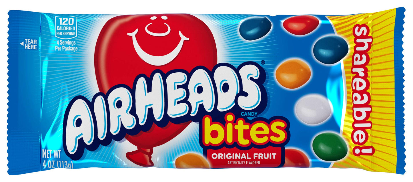 Airheads Candy Bites, Assorted Fruit Flavors, Non-Melting, 4oz Pack of 18