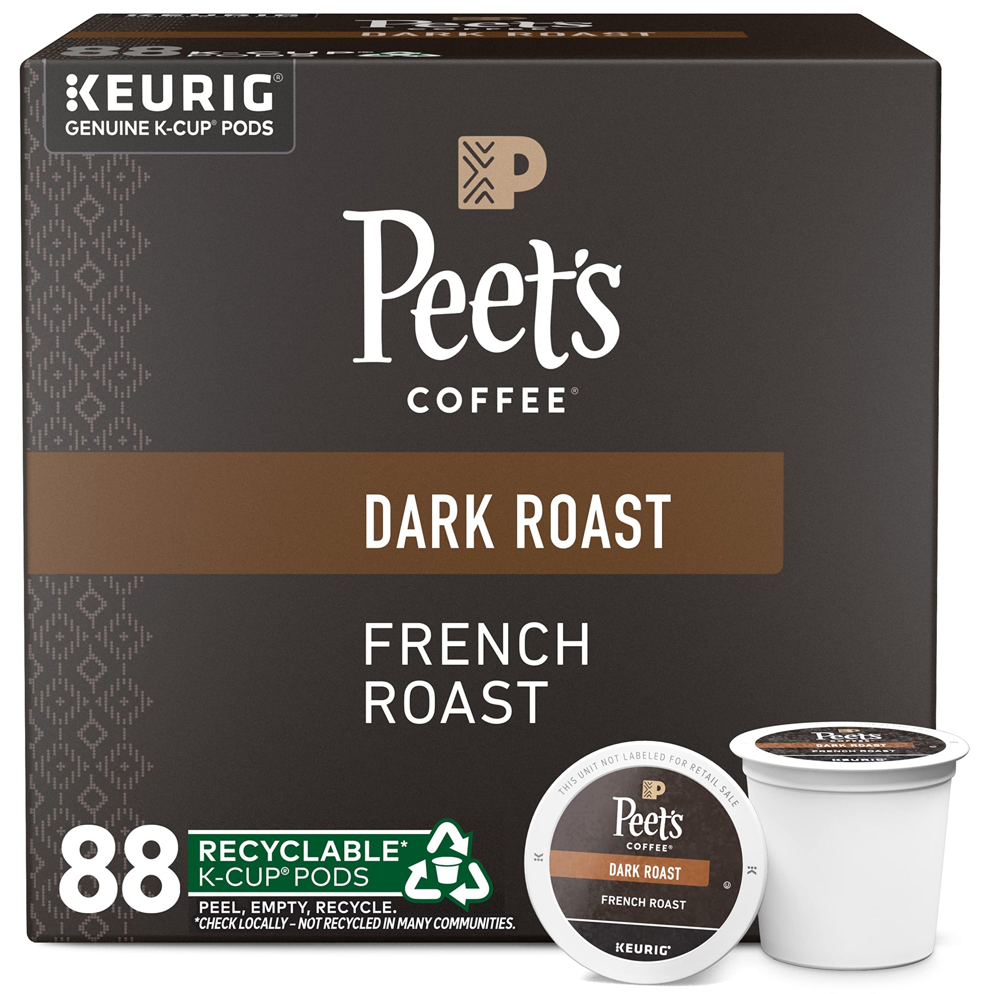 Peets Coffee Dark Roast K-Cup Pods - French Roast, 88 Count (4 Boxes of 22 Pods)