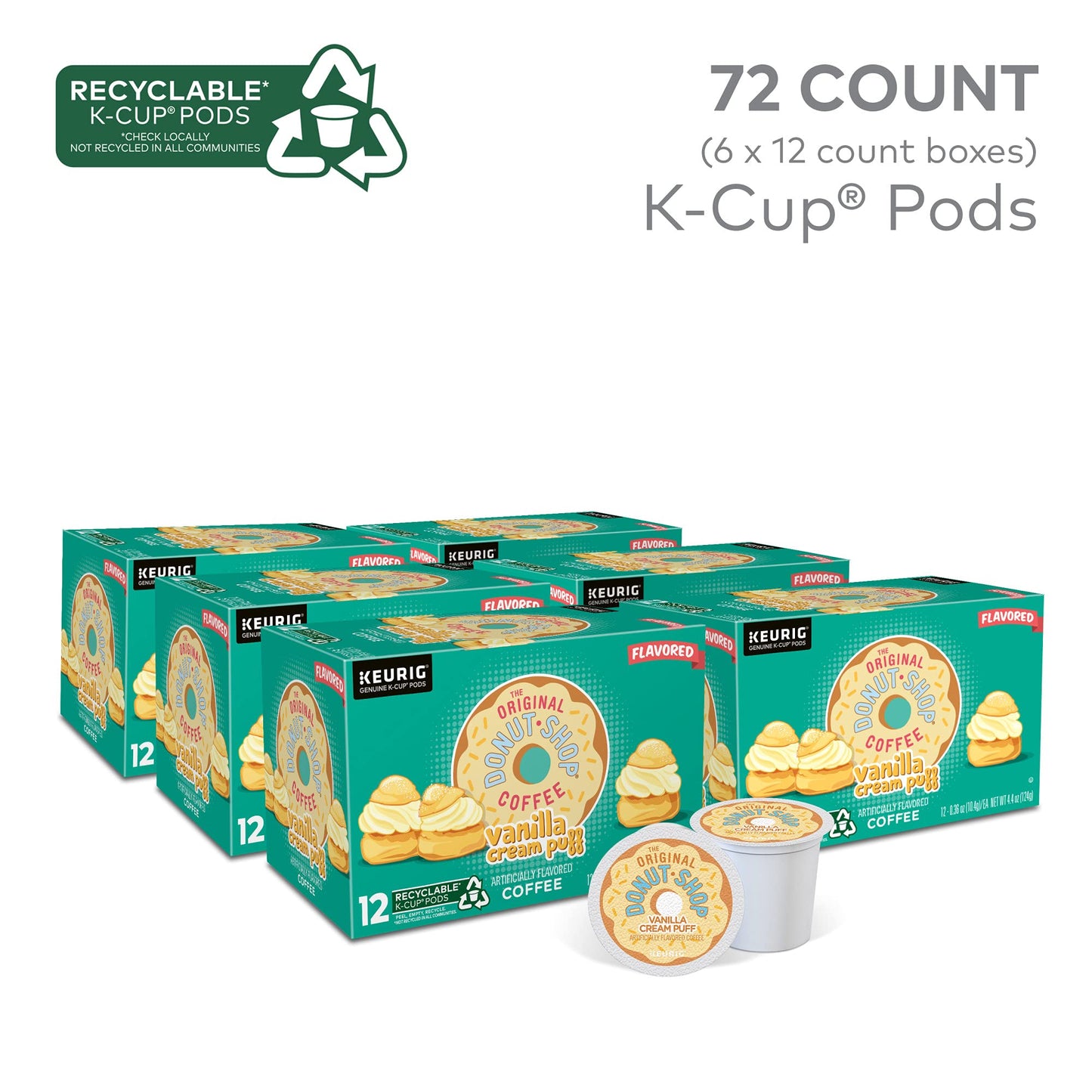 The Original Donut Shop Vanilla Cream Puff Keurig Single-Serve K-Cup Pods, Medium Roast Coffee, 72 Count (6 Packs Of 12)