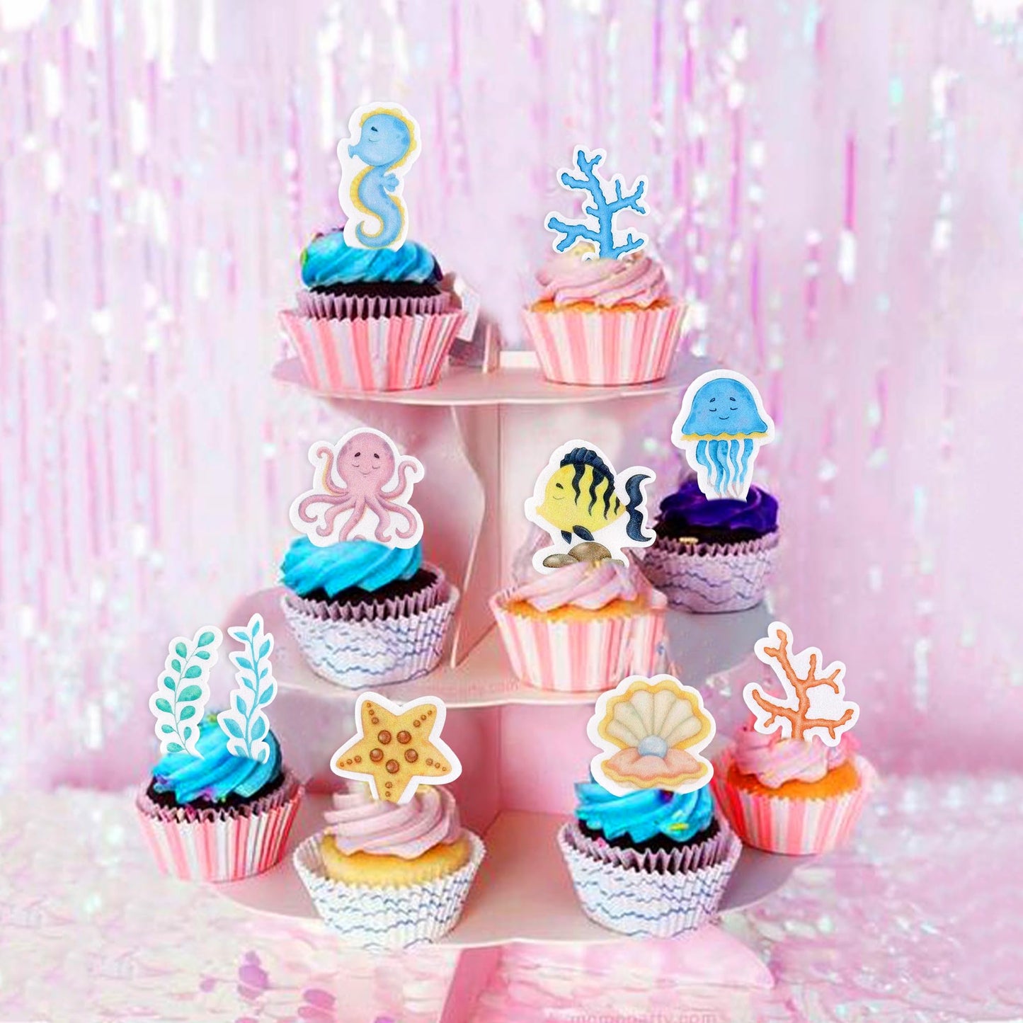 Ercadio Edible Ocean Animal Cupcake Toppers, 50 Pack, Birthday Party & Baby Shower Decorations, Yellow-50