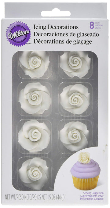 Wilton 8-Pack Rose Icing Decorations, Medium, White