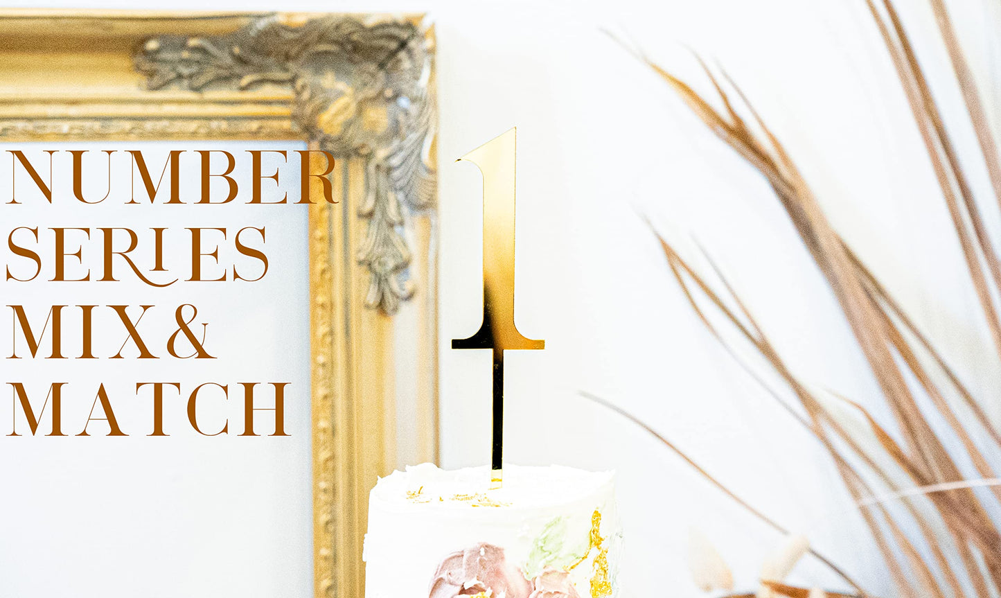 LS Designs Gold Acrylic Cake Topper - Customizable Birthday Number 1
