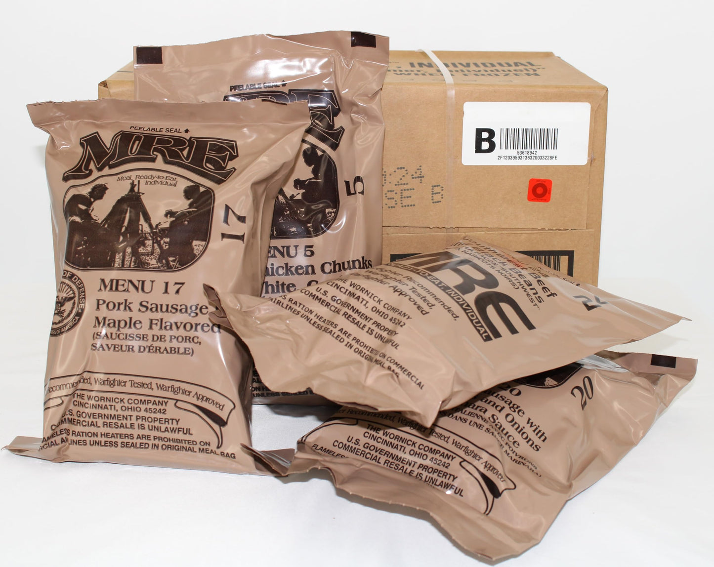 Wornick, Sopakco, Ameriqual Mre Meals Ready To Eat, Inspection 2025, 2026 Or Better, Emergency Food Supply, Survival Camping Outdoor 12 Pack(Random Case (A Or B), 1, Count)