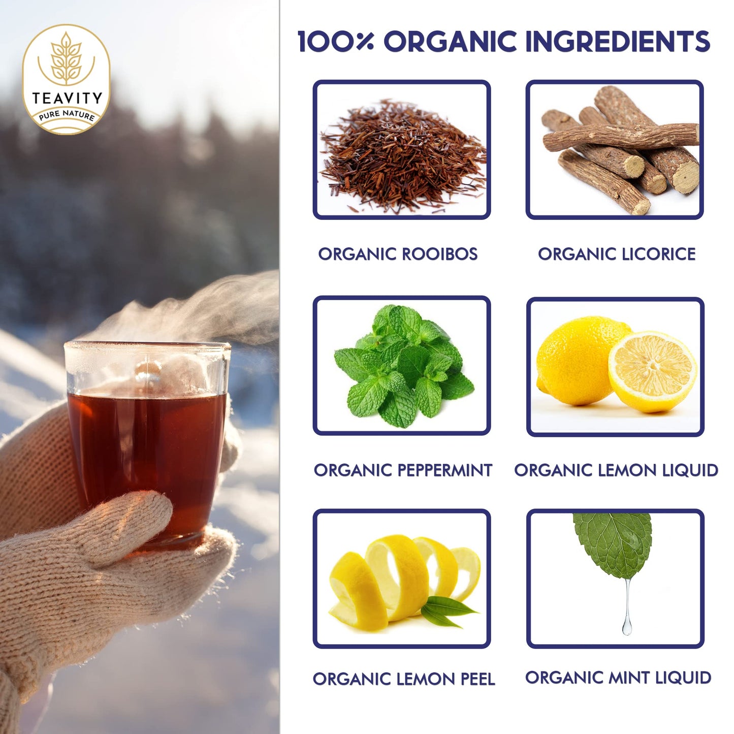 Teavity Organic Rooibos Tea Pods - Unsweetened Decaf with Lemon, Mint, Licorice - 12 Count for Keurig