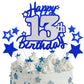 Happy 13th Birthday Cake Topper, Blue and Silver Glitter Cake Toppers, 13 Year Birthday Party Cake Decoration