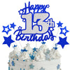 Happy 13th Birthday Cake Topper, Blue and Silver Glitter Cake Toppers, 13 Year Birthday Party Cake Decoration
