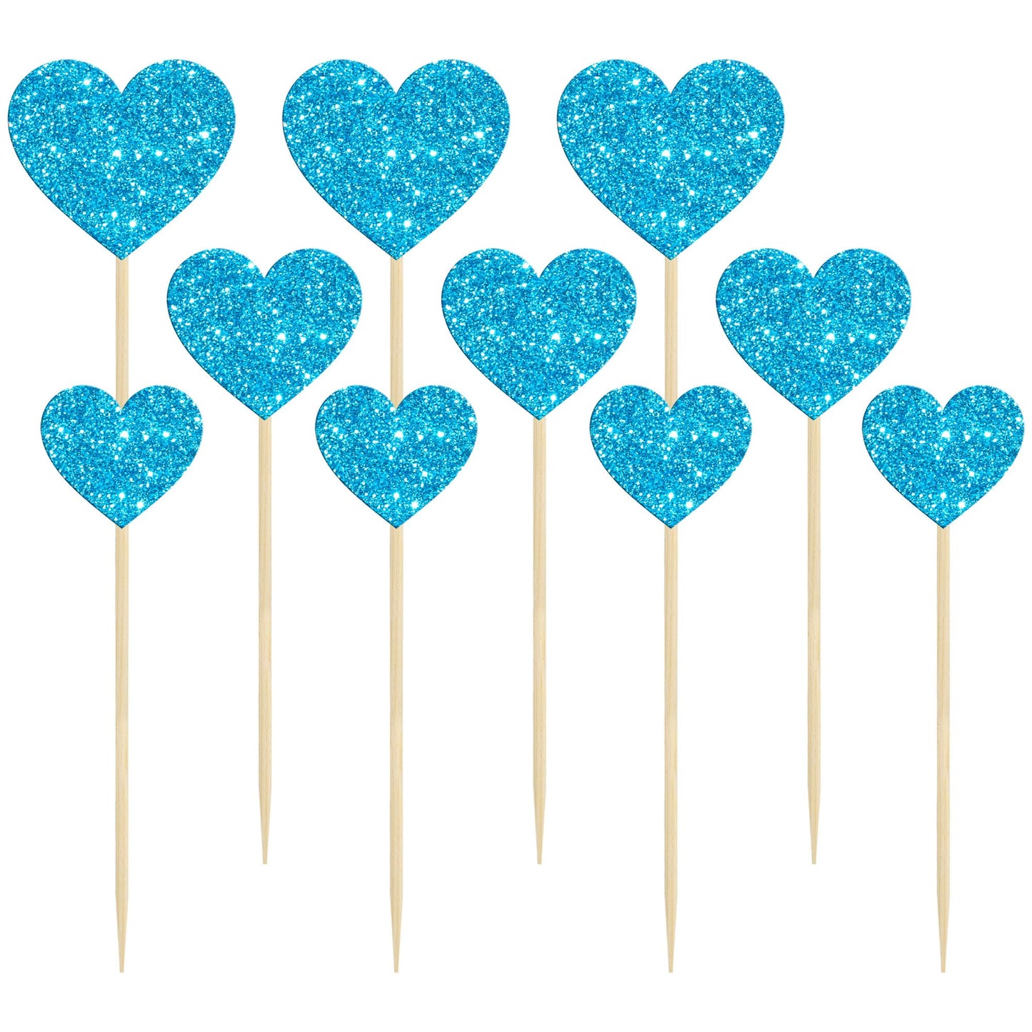 Gyufise Heart Cupcake Toppers 30Pcs Glitter Paper Picks for Valentines Day Party Decorations, Blue, Model ZN0555-BL