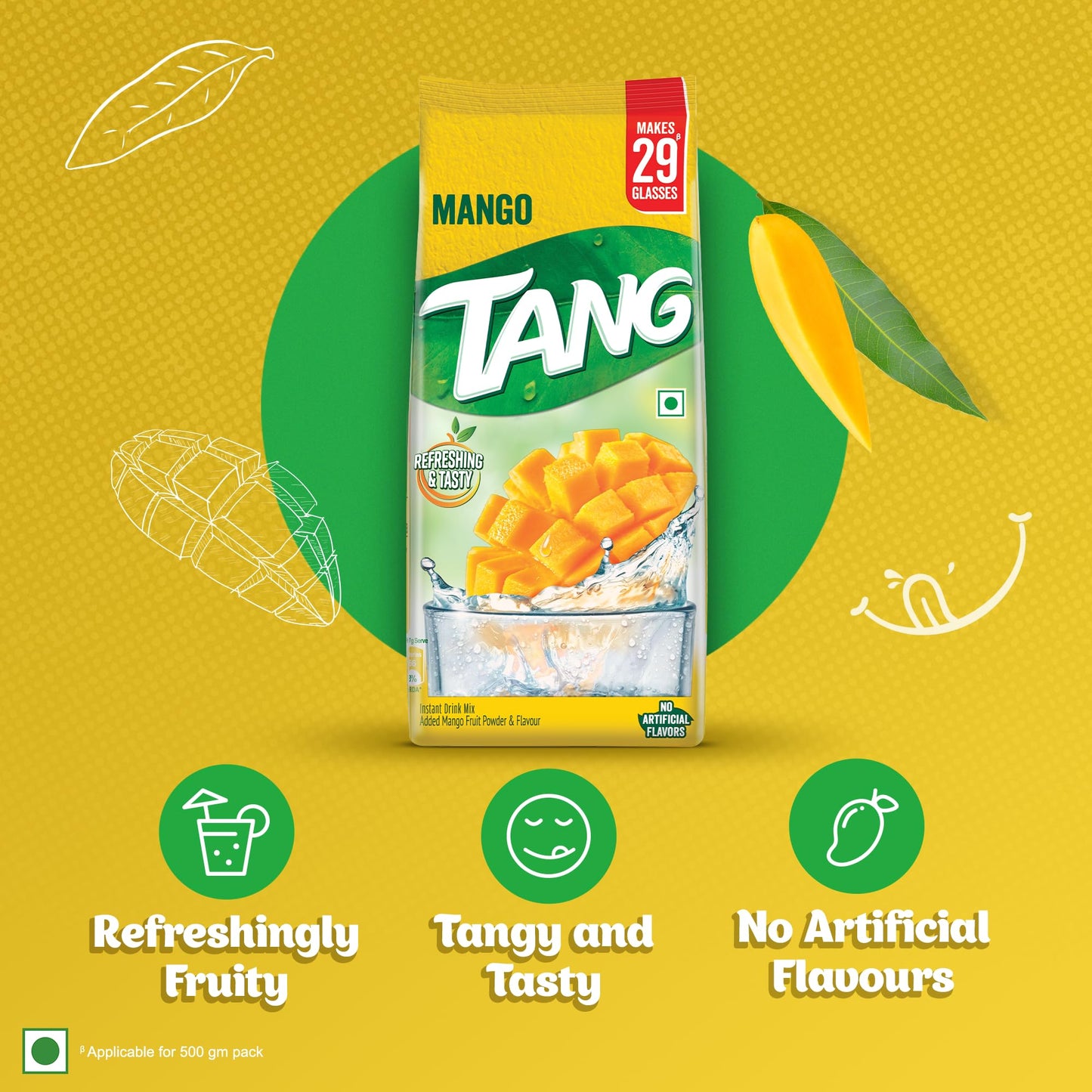 Tang Mango Instant Drink Mix, 500 Grams (17.6 Oz) Pouch - India