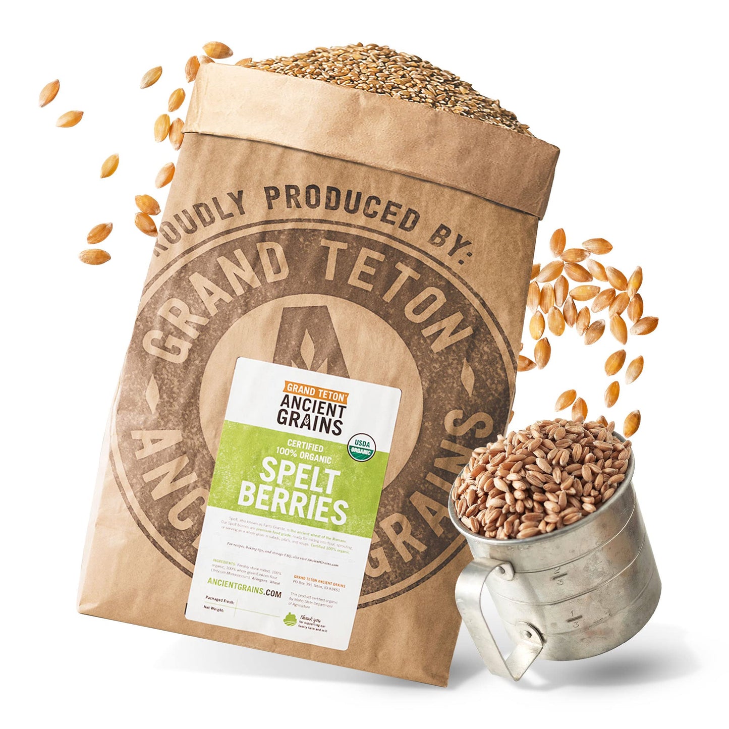 Grand Teton Organic Spelt Berries, Whole Grain, Nutritious Baking Staple, 25 lbs