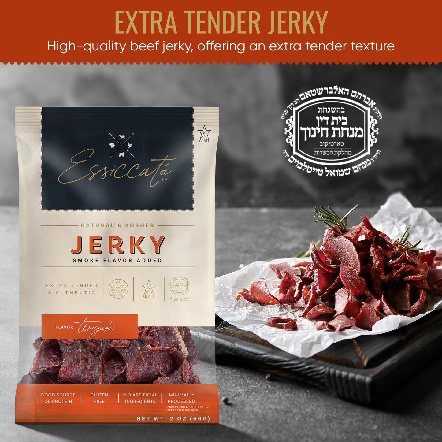 Premium Aufschnitt Beef Jerky - Extra Tender, Grass Fed, Low Sodium, Teriyaki - 5 Pack, Keto & Halal Friendly