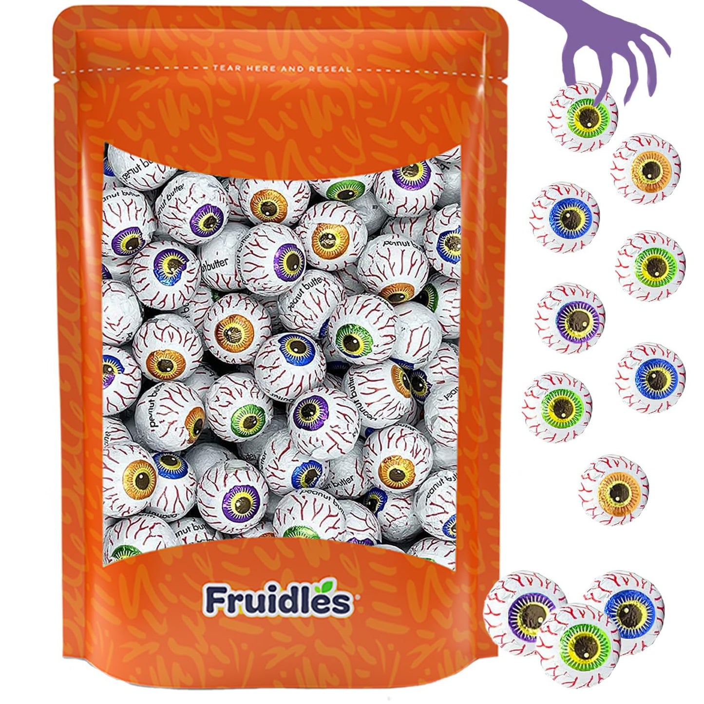Halloween Peanut Butter Spooky Eye Balls, Trick-Or-Treat Party Bag Fillers, Individually Wrapped in Multi-color Eye Design Foils