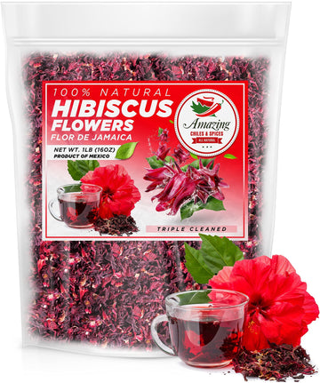 Hibiscus Flowers 2Lb (32Oz) - All Natural, Triple Cleaned - Whole Soft Flowers And Petals - Flor De Jamaica. Great For Hot Or Ic