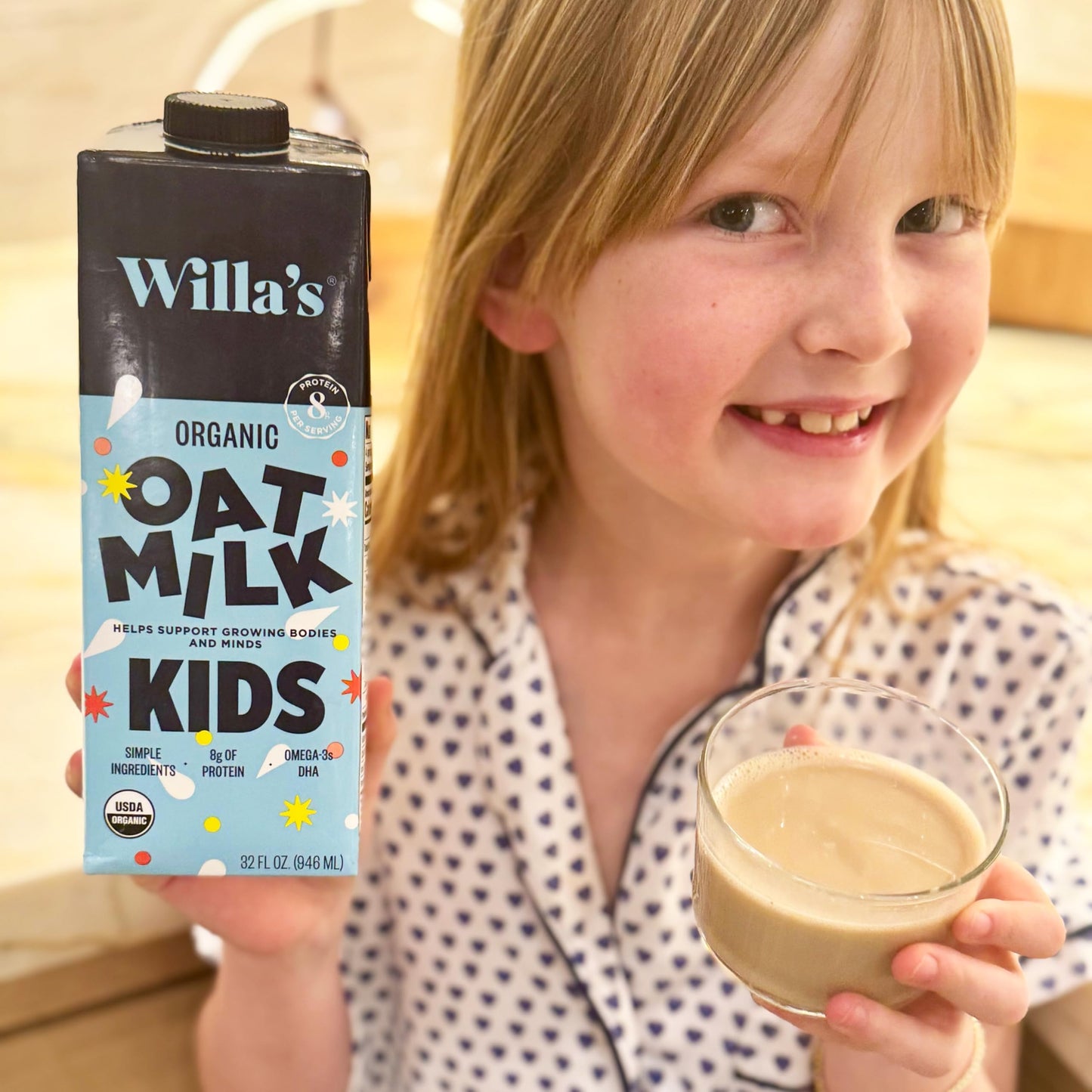 Willa s Organic Kid s Oat Milk Unsweetened with 8g Protein & 240g Calcium  Plant-Based Milk for Kids  Dairy-Free  Low Sugar  2g Fiber - 32 oz  6 Pack