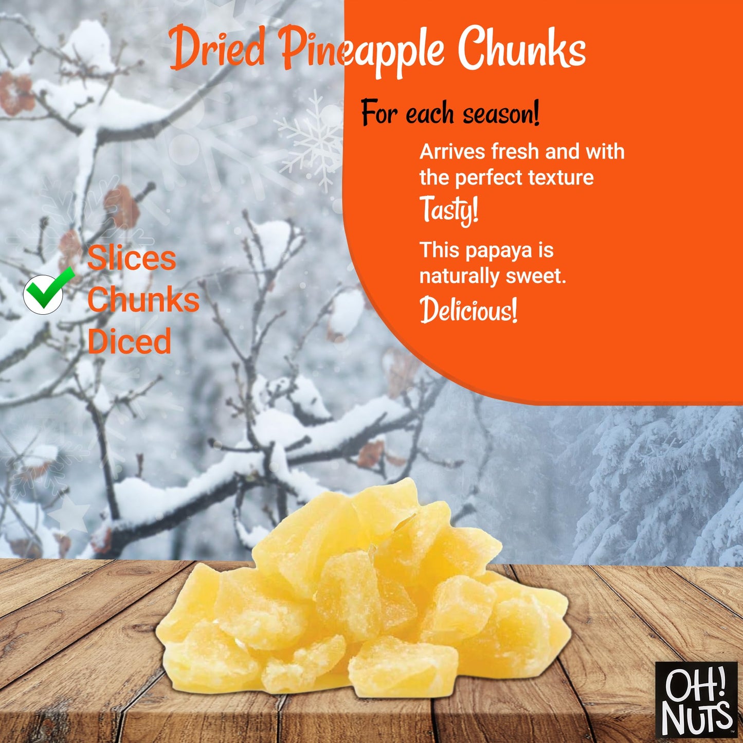 Dried Pineapple | 1 lb - Dried Fruit Chunks | Less Sugar Added | Dehydrated Fruit Bites | Packed in New York Zip-Seal Bag for Ex