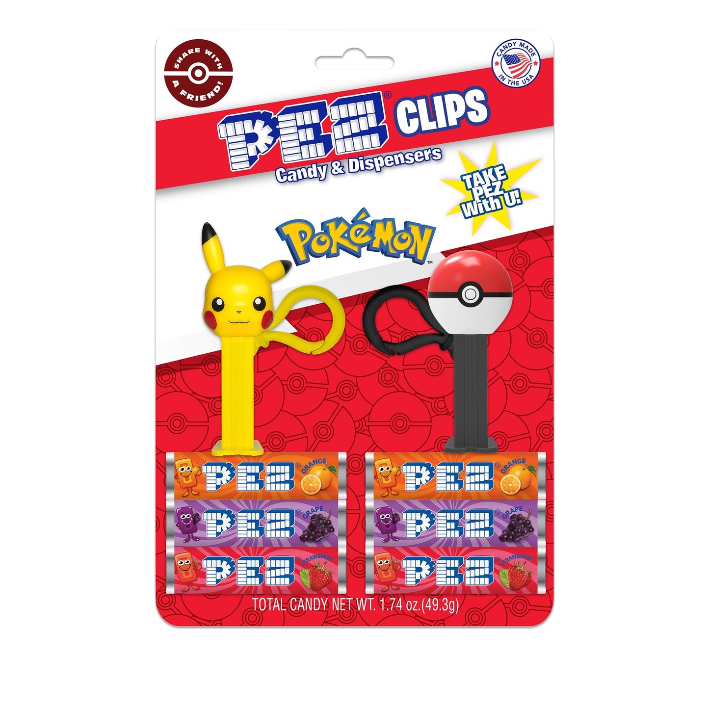 Pokemon PEZ Clips (Two mini PEZ Dispensers on keychain clip + six candy refills)