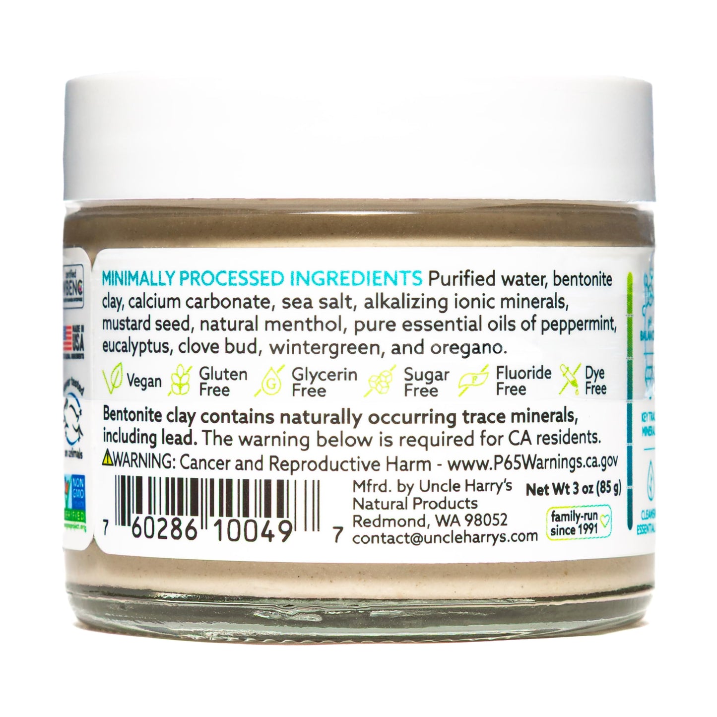Uncle Harry'S Peppermint Remineralizing Toothpaste | Natural Whitening Toothpaste Freshens Breath & Promotes Enamel | Vegan Fluo