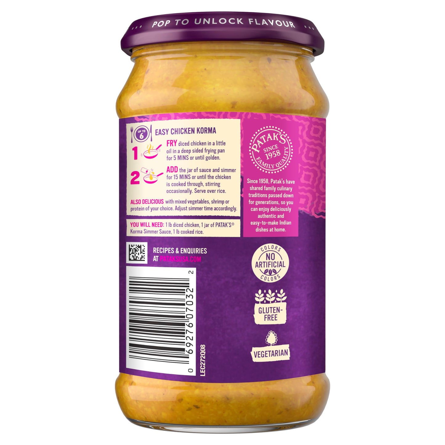 Pataks Simmer Sauce - Korma Curry - Mild - 15 Oz - Case Of 6(D0102Hh3I4G.)