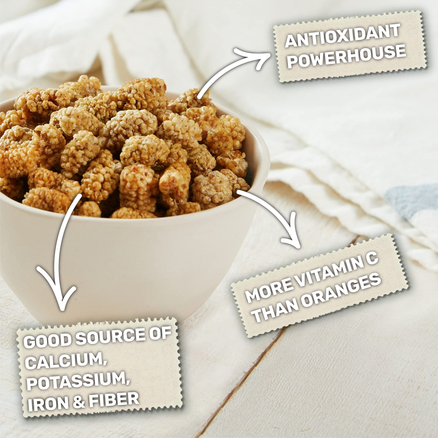 Happy Village Organic Dried Mulberries, Sun-Dried White Mulberry, 15 Oz (3 Packs Of 5 Oz) - No Added Sugar, Non-Gmo And Kosher C