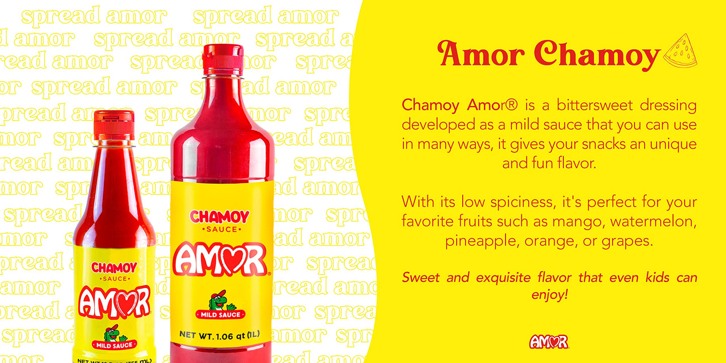 Amor Chamoy Sauce | Bittersweet flavor | 2 500 Scoville level Enjoy it with fruits  veggies  snacks  and drinks | Kosher | 33 fl oz bottle (Pack of 2)