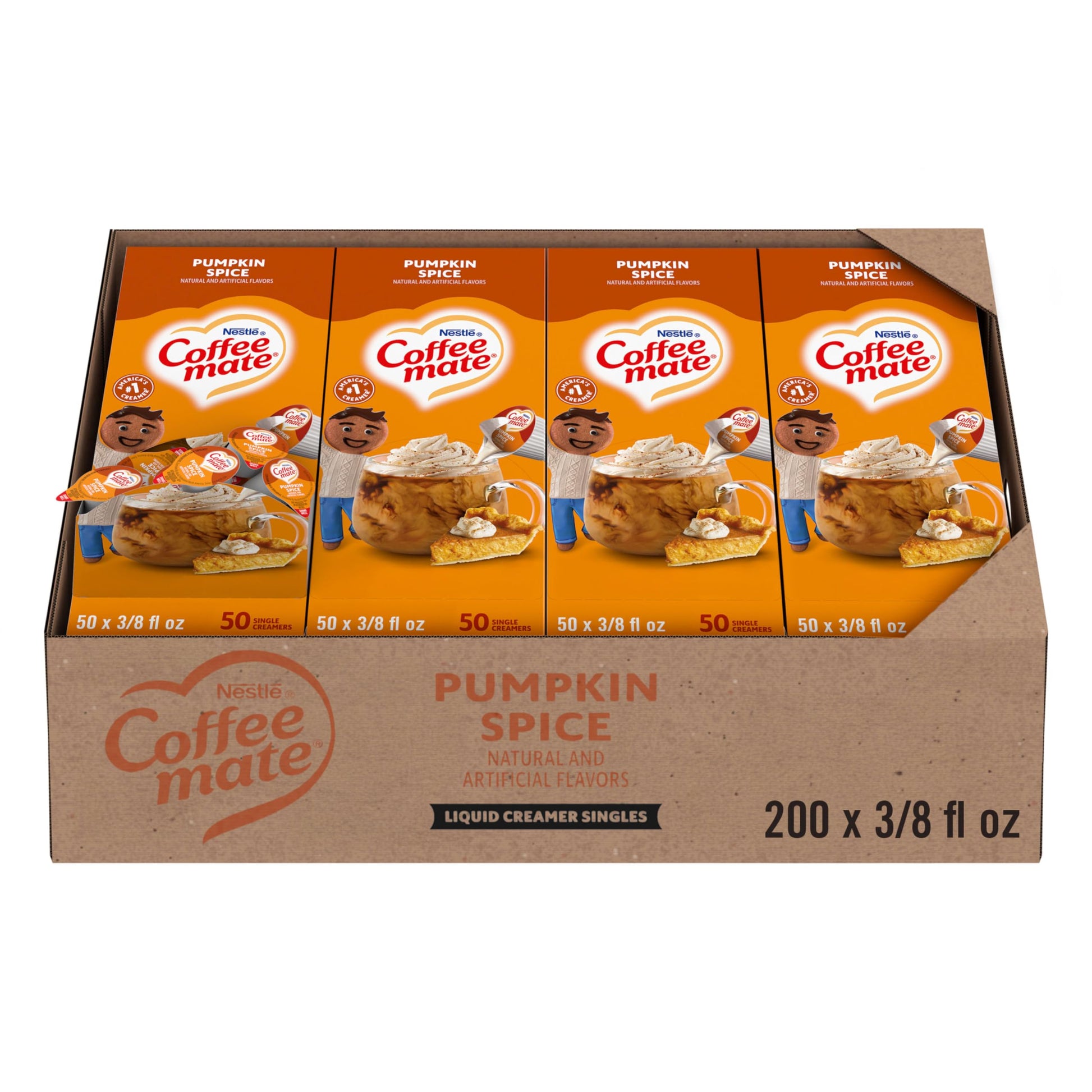 Nestle Coffee mate Coffee Creamer, Pumpkin Spice, Liquid Creamer Singles, Non Dairy, No Refrigeration, 0.375 fl oz Tubs (Pack of