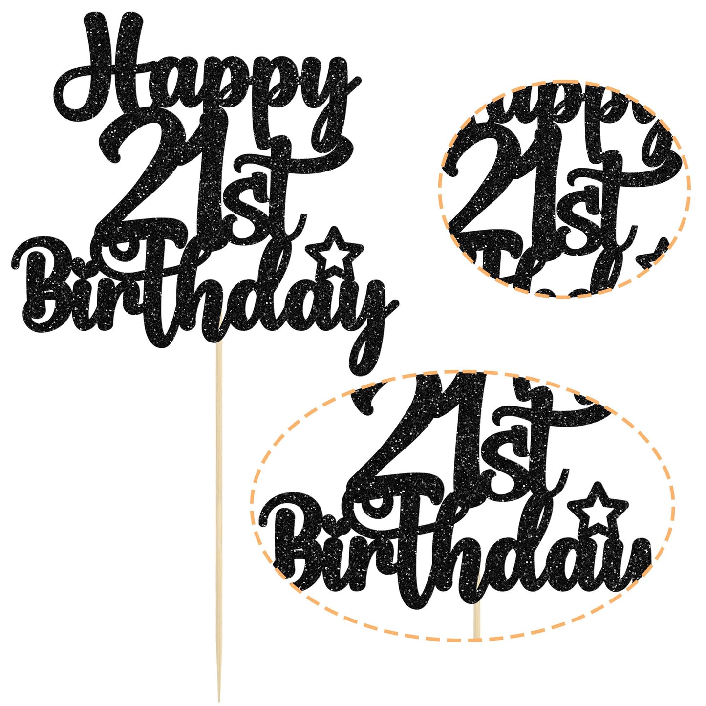 Gyufise 1Pc Happy 21St Birthday Cake Topper Glitter 21 & Fabulous Cheers To 21 Years Old Birthday Cake Pick For Celebrating 21St