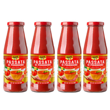 Sanniti Passata Di Pomodoro | Strained Tomatoes | 100% Natural Italian Tomatoes | 23.9 Oz Glass Jar| Product Of Italy | No Additives Or Preservatives (Pack Of 4)