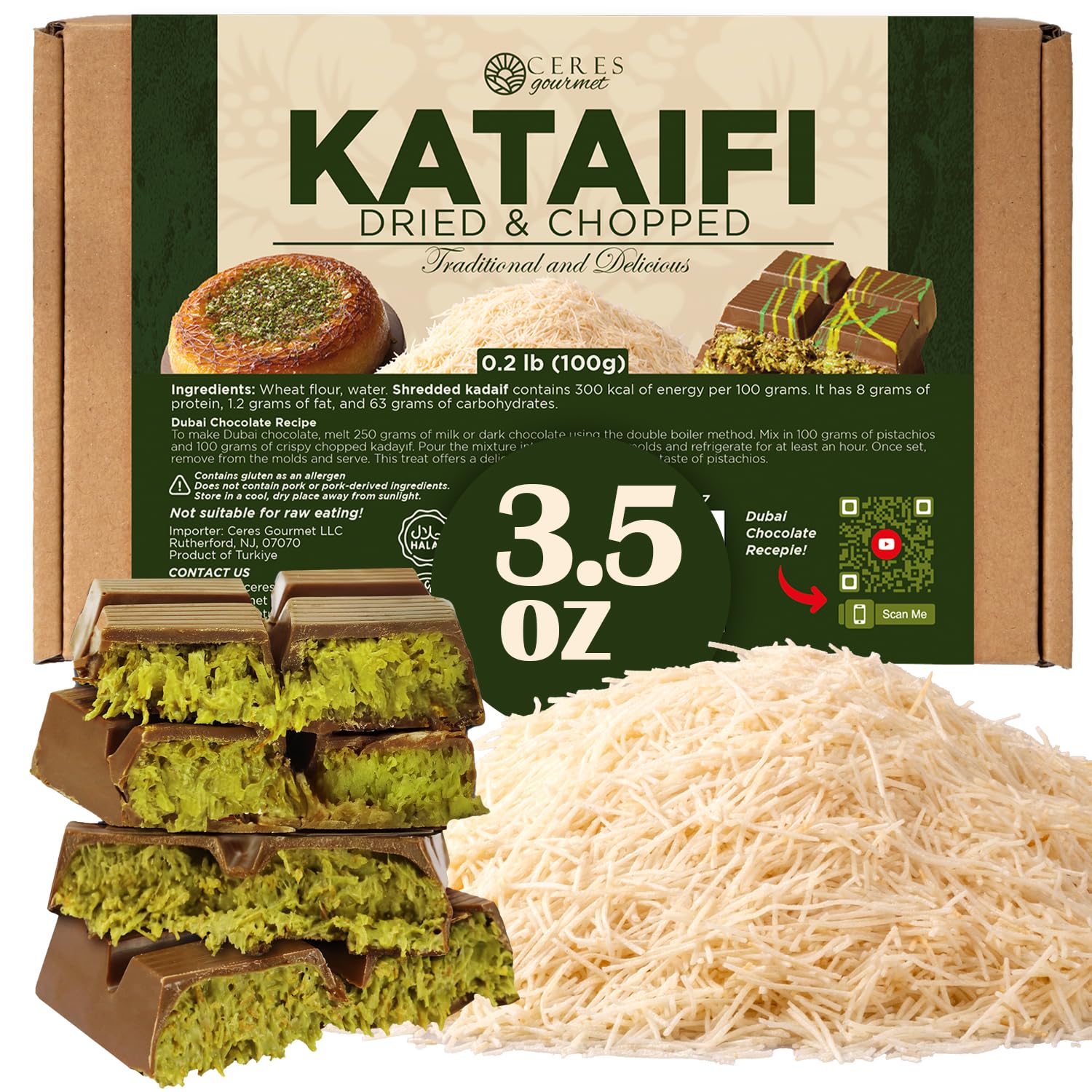 Premium Kataifi Shredded Fillo Dough - (3.5 oz) | Authentic Greek Pastry Dough for Traditional Mediterranean Desserts & Savory D