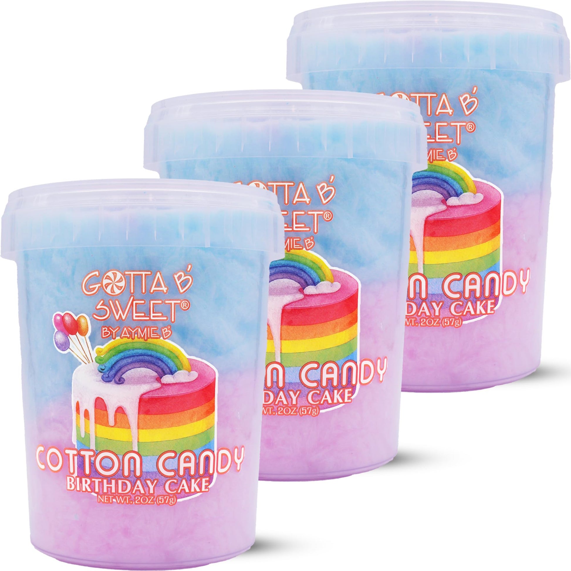Gotta B Sweet Birthday Cake Flavored Cotton Candy - 2 oz (Pack of 3) - Blue, Pink and White - Birthday Party Treats for Kids