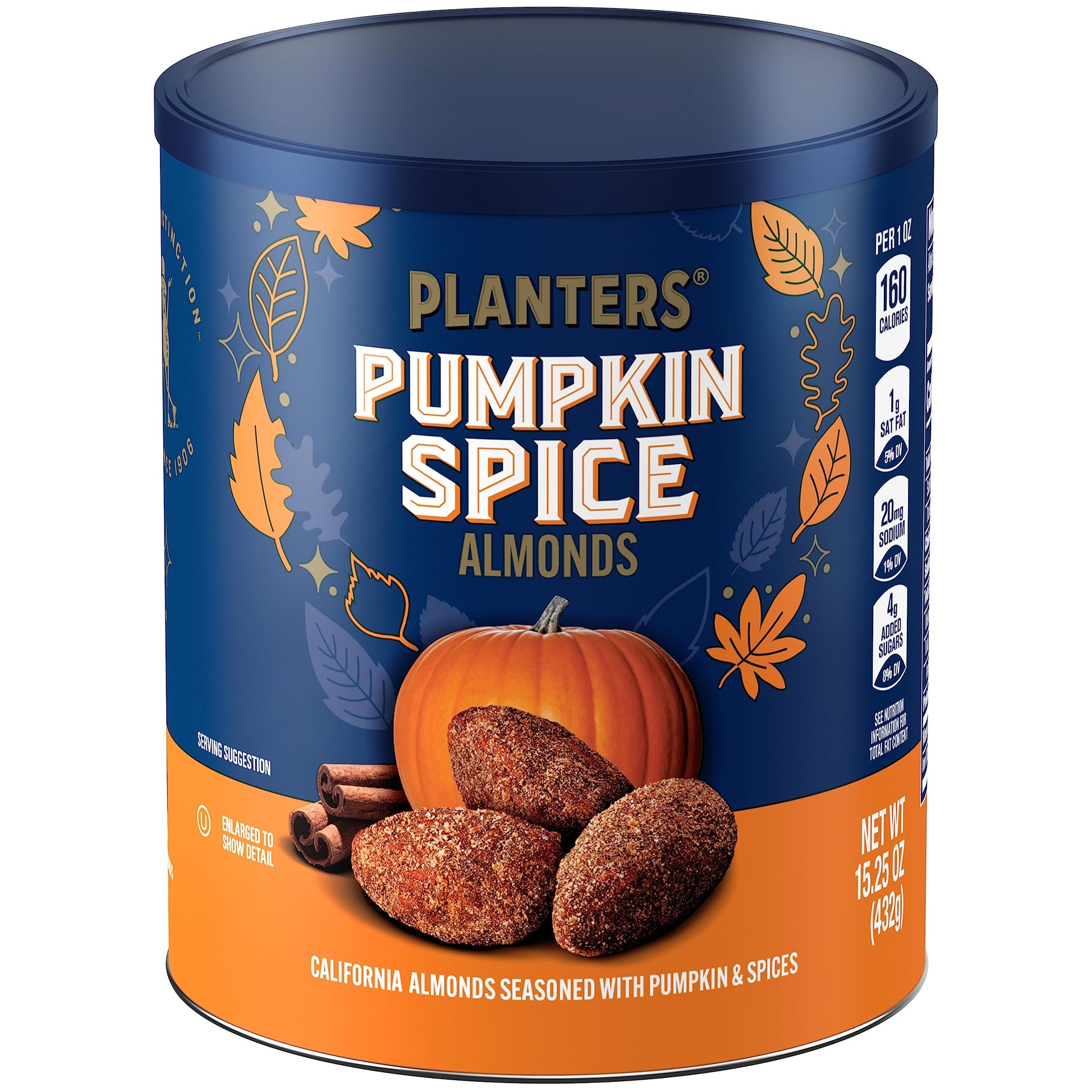 PLANTERS Pumpkin Spice Almonds, Flavored Nuts, 15.25 oz Canister