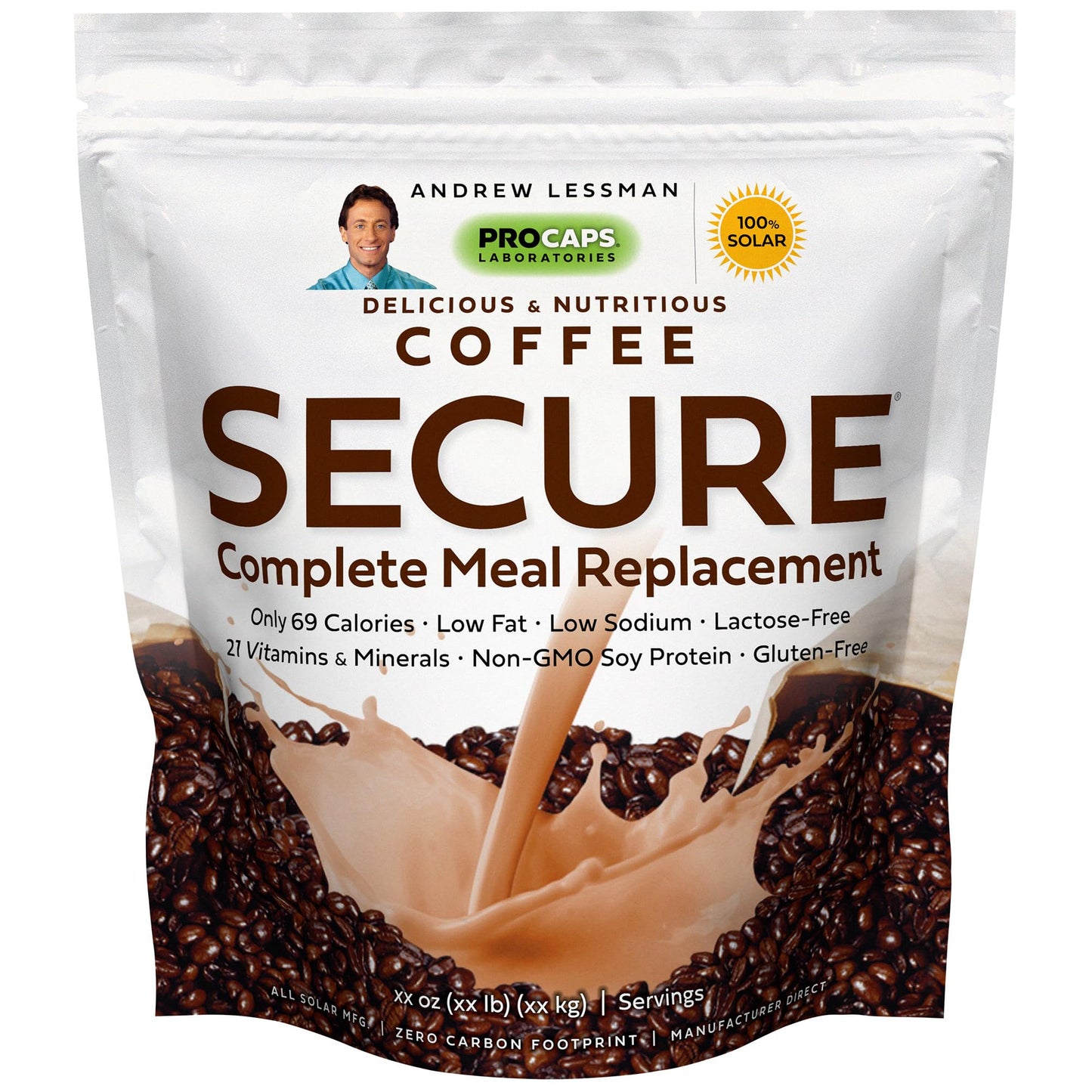 Andrew Lessman Secure Soy Complete Meal Replacement - Coffee 100 Servings (Bag)  Only 69 Calories, 7 Grams Non-GMO Soy Protein, 