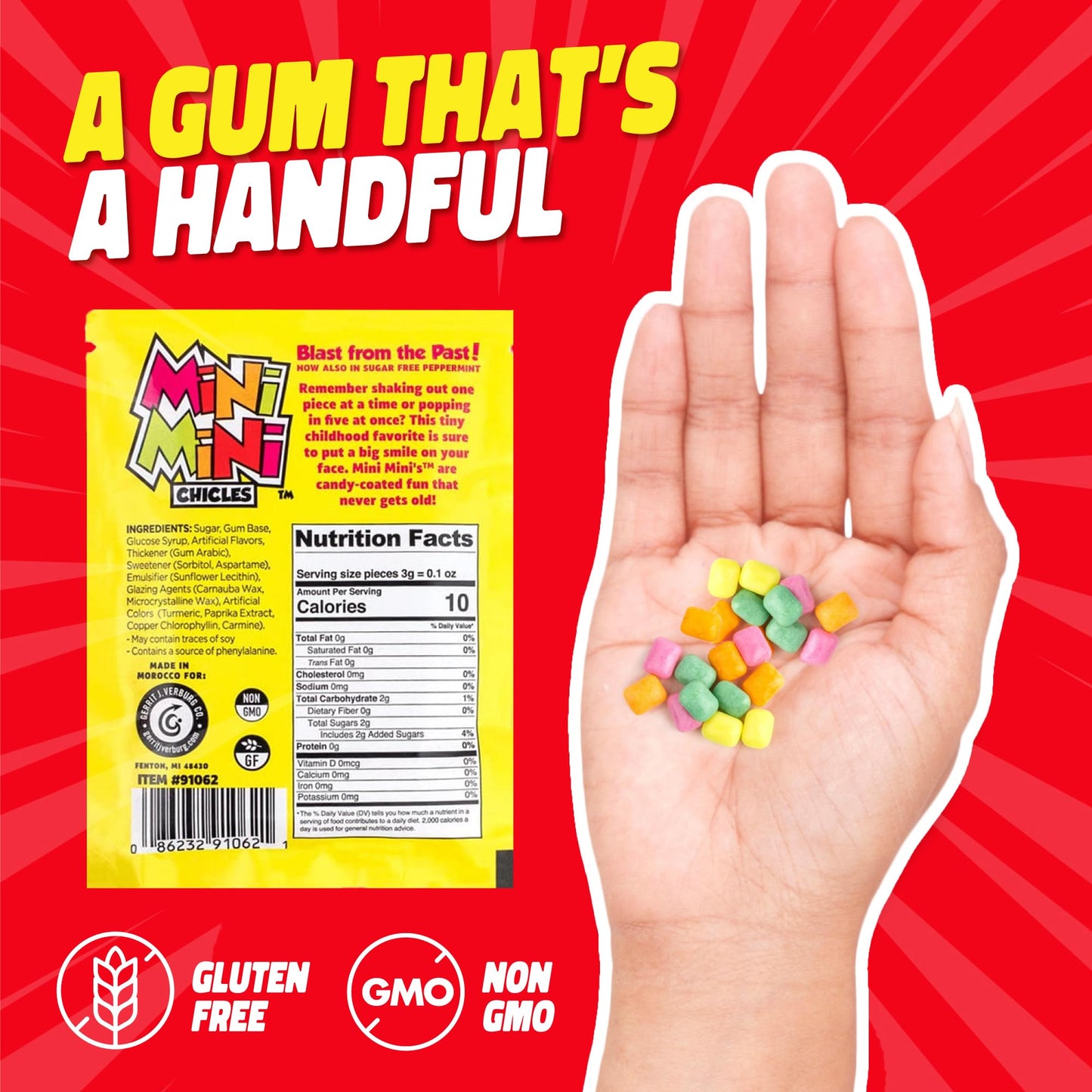 Gerrits Mini Mini Fruit Chicles Gum, 0.79 Ounce Pouches - 20 Count Display Box
