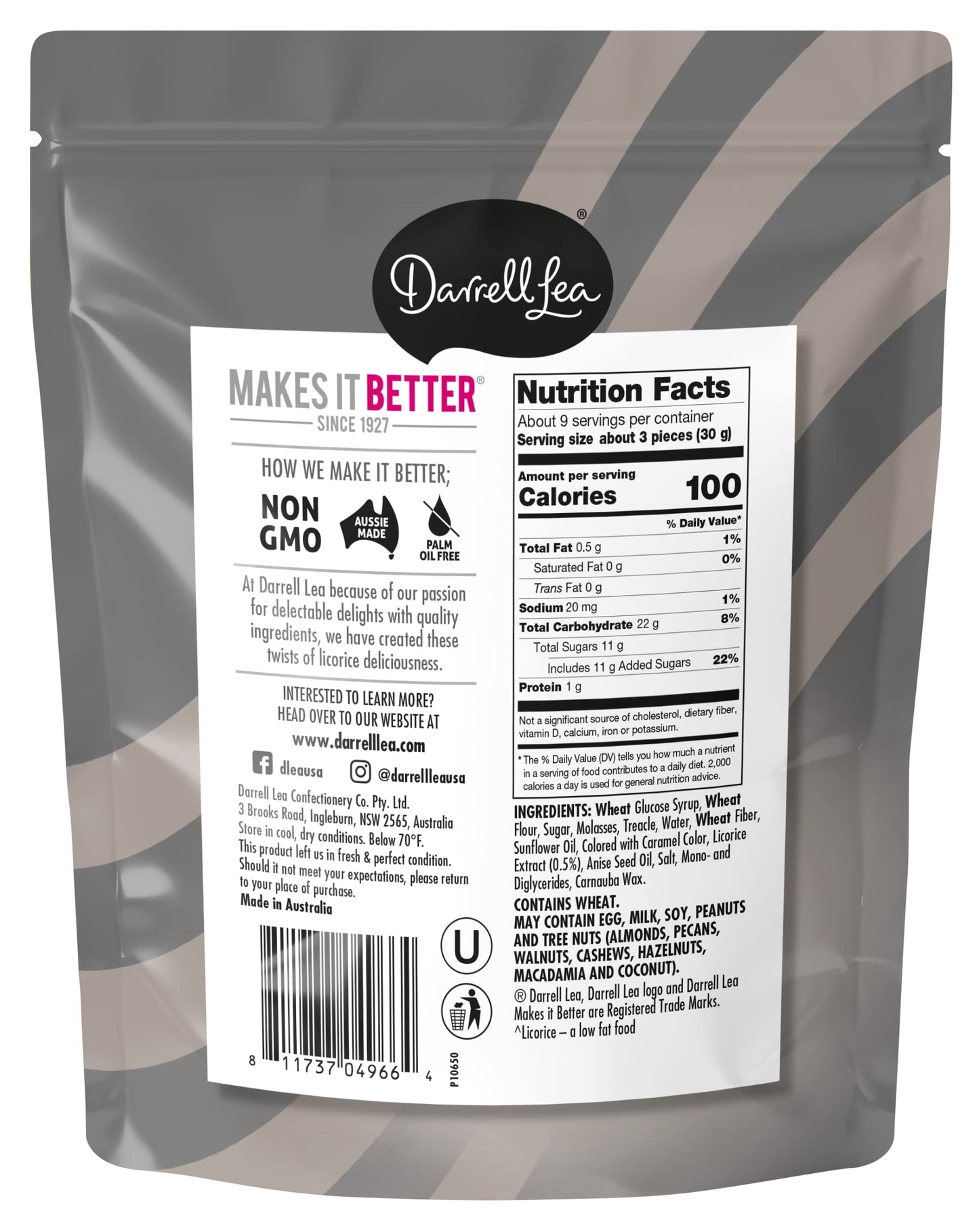 Darrell Lea Twists Australian Licorice, Traditional Black Flavor, 10 Ounce Bag (1-Pack) | Non-Gmo, No Palm Oil, Plant Based, Low