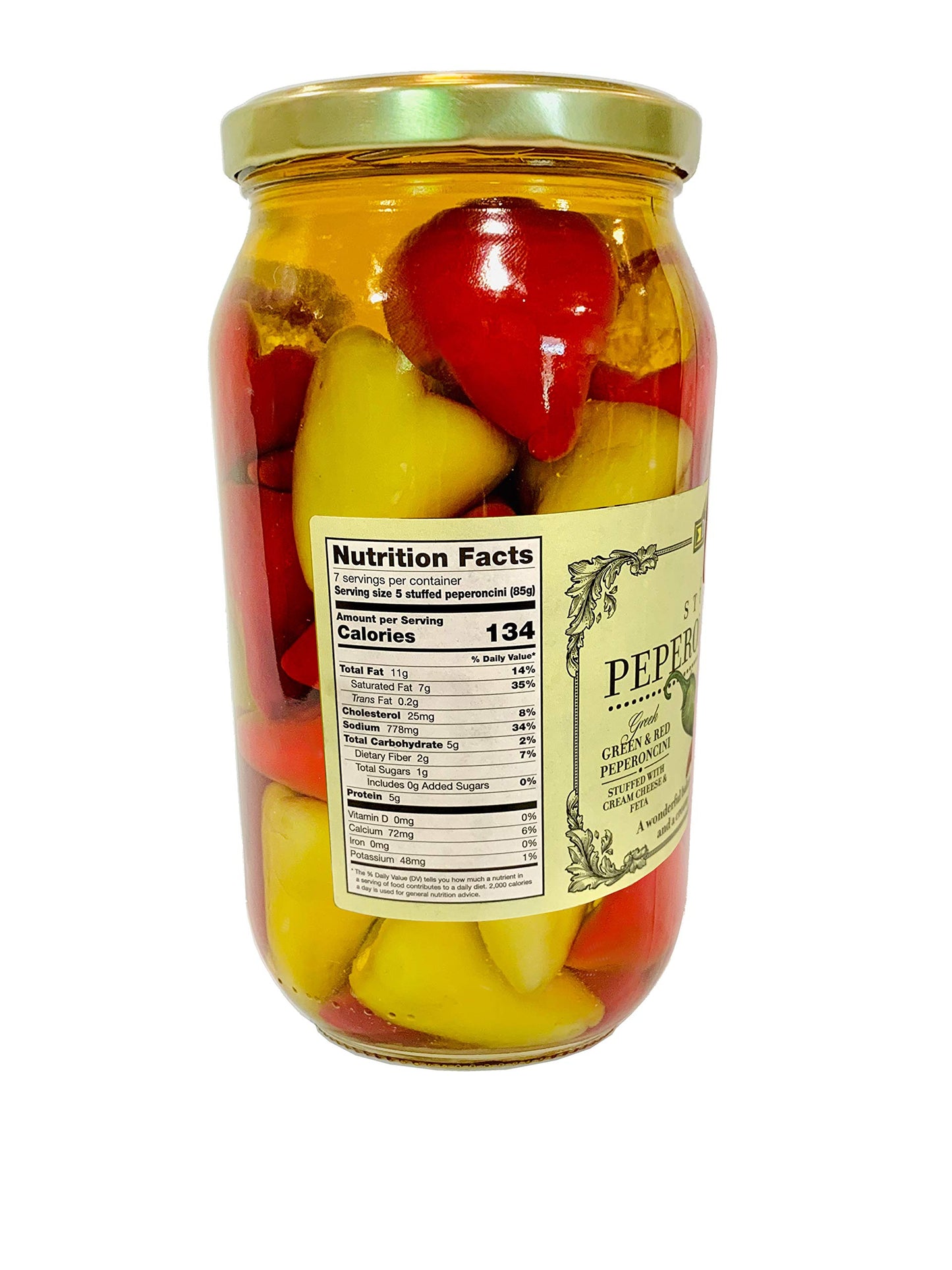 Greek Stuffed Peperoncini Duo - Greek Green And Red Peperoncini Stuffed With Cream Cheese And Feta 32.80Oz