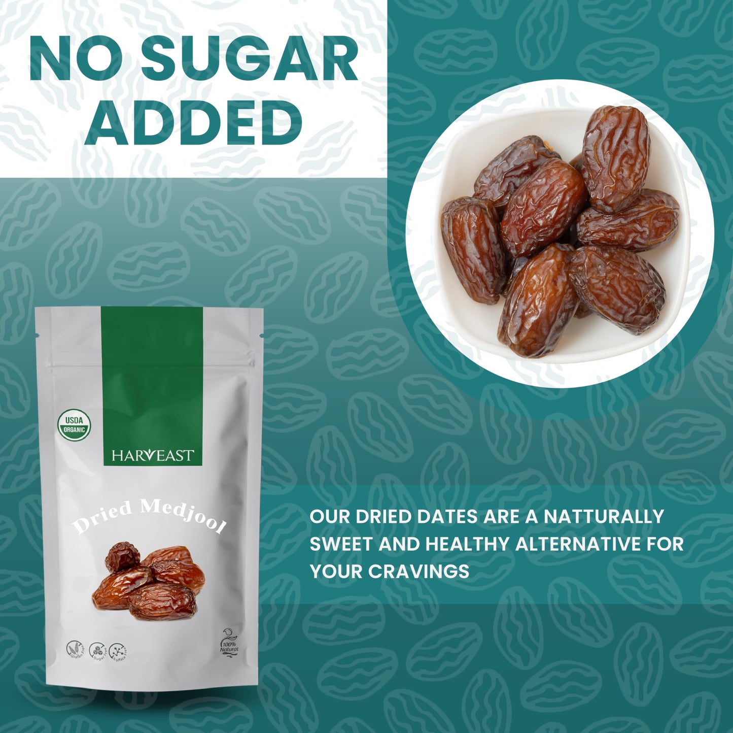 Harveast Organic Medjool Dates - California Grown Jumbo Dates, Naturally Sweet, Healthy Snacking, Caramel Flavor, Pesticide, Fre