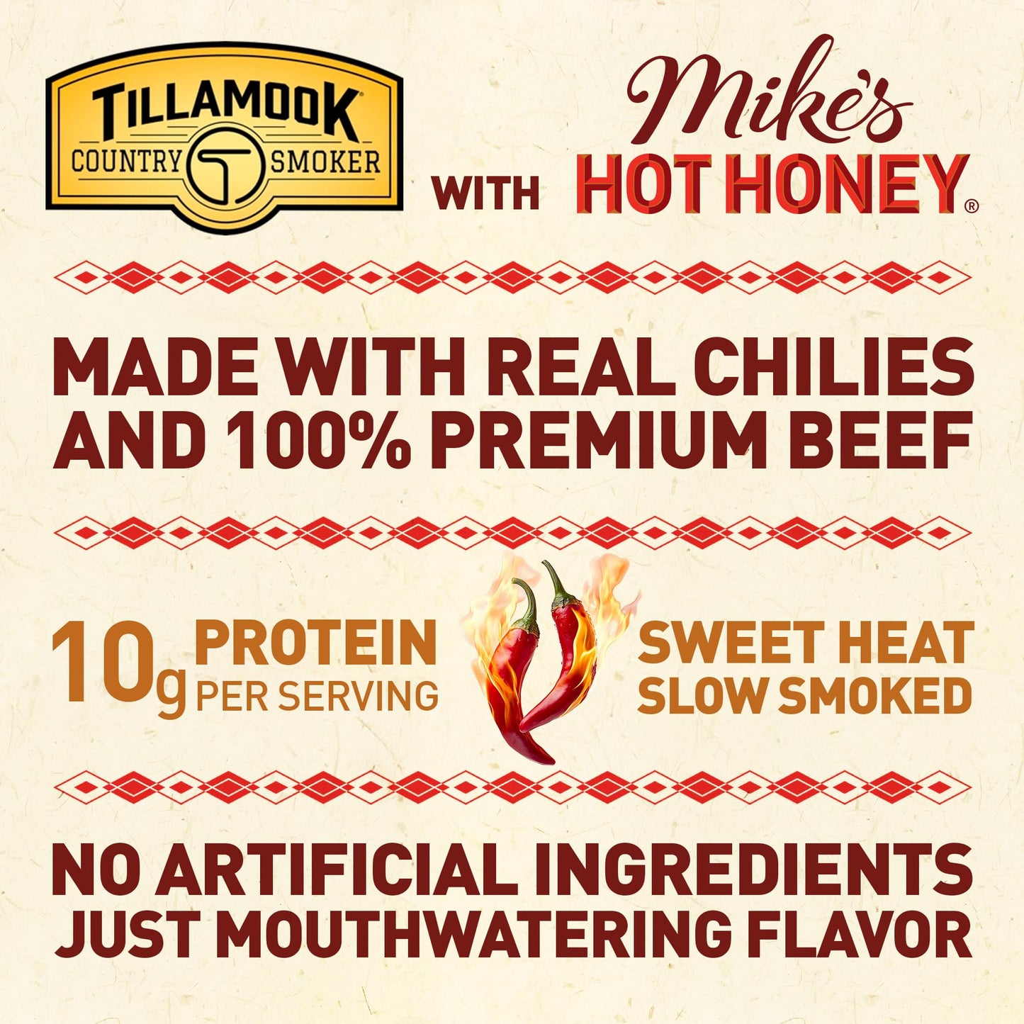 Tillamook Country Smoker Enhanced Beef Jerky, Mikes Hot Honey, 2.2 Ounce, Real Hardwood Smoked Beef, Low Carb, High Protein, Ready To Eat Sweet & Spicy Snack