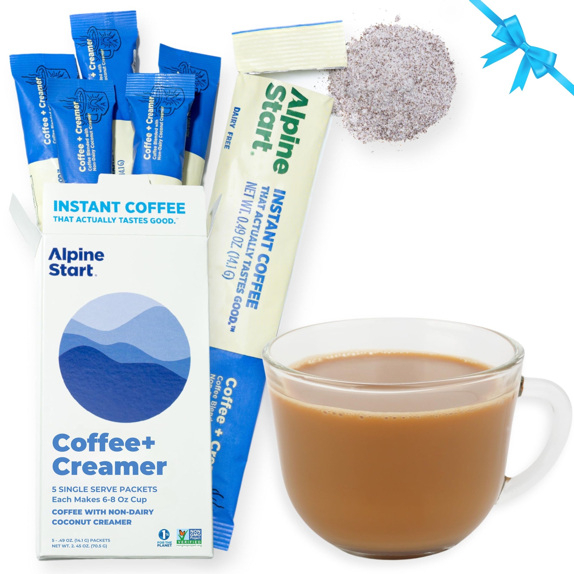 Alpine Start Instant Coffee Packets with Creamer Single Serve - Individual Latte Powder Mix from Arabica Coffee Beans with Non-Dairy Cream for Travel, Hiking, Backpacking (0.49 OZ) Box of 5 Sticks