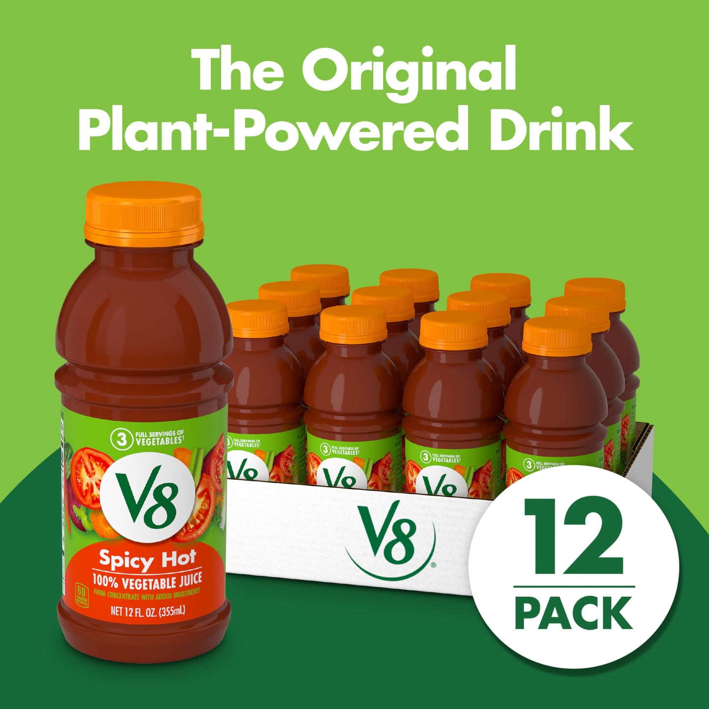 V8 Spicy Hot 100% Vegetable Juice, 12 Fl Oz Bottle (12 Pack)