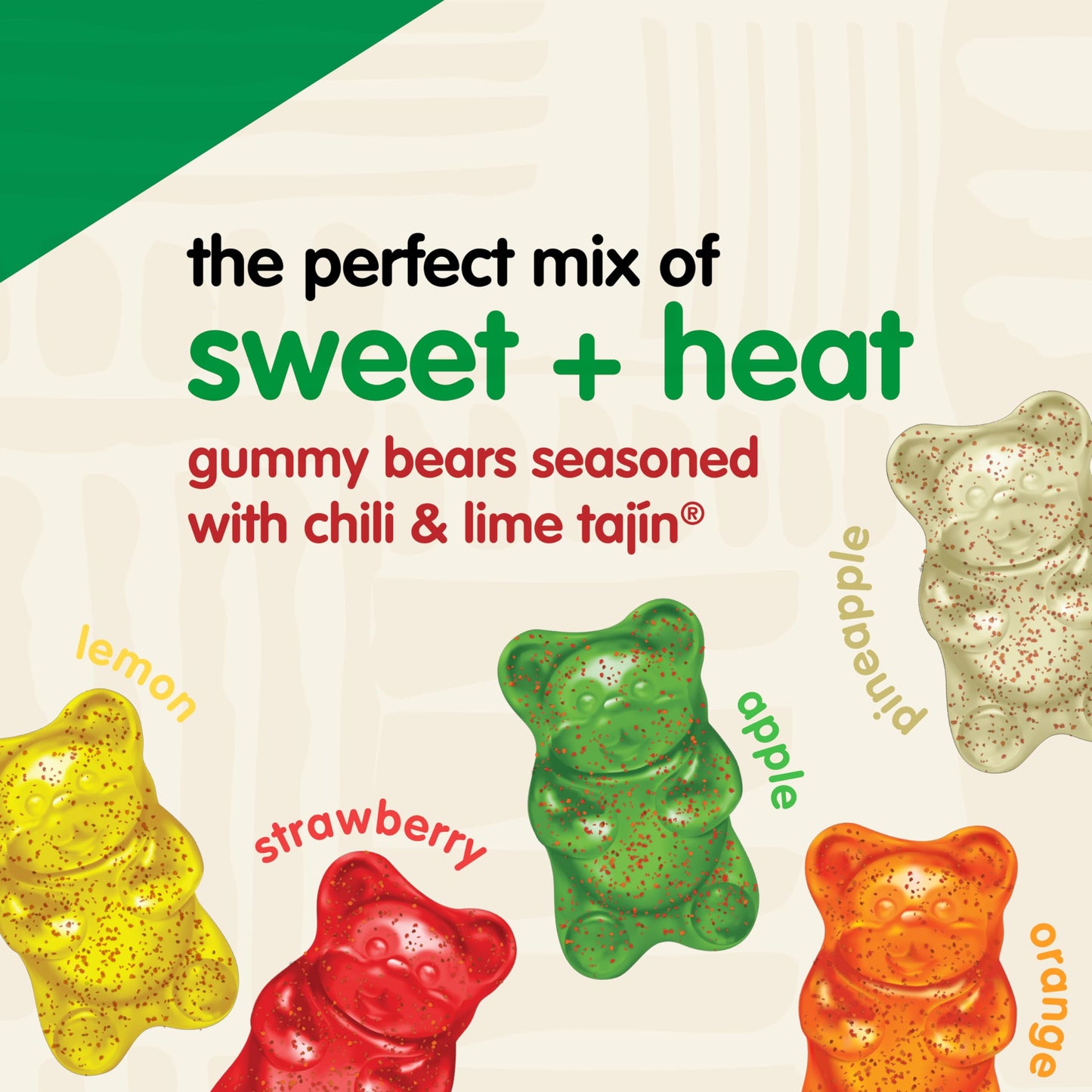 Snak Club Tajin Gummy Bears, Assorted Fruit Candy Gummies with Chili and Lime Seasoning, Mild, Gluten-Free and Vegan Snacks, 20