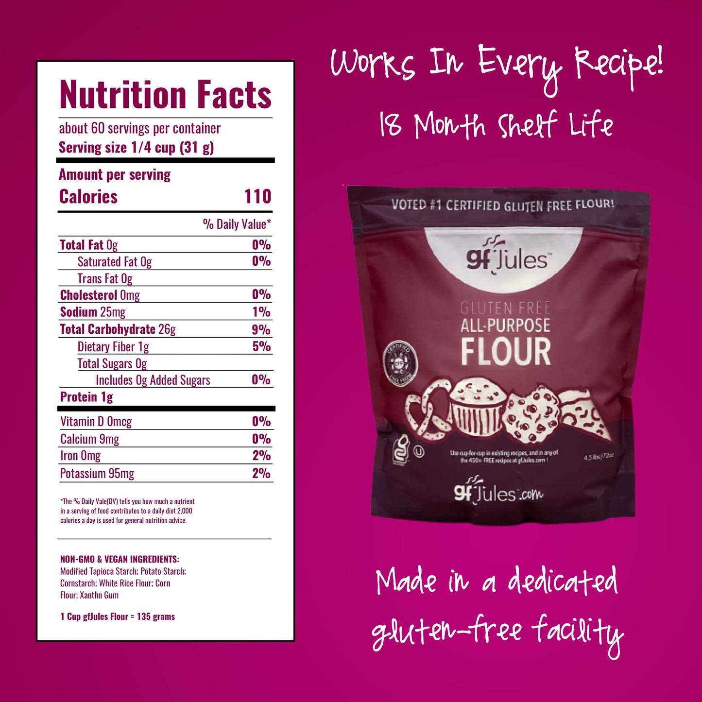 Gfjules Certified Gluten Free All Purpose Flour | No Grit | Great Cup For Cup Baking Alternative To Regular Flour, Voted #1 By G