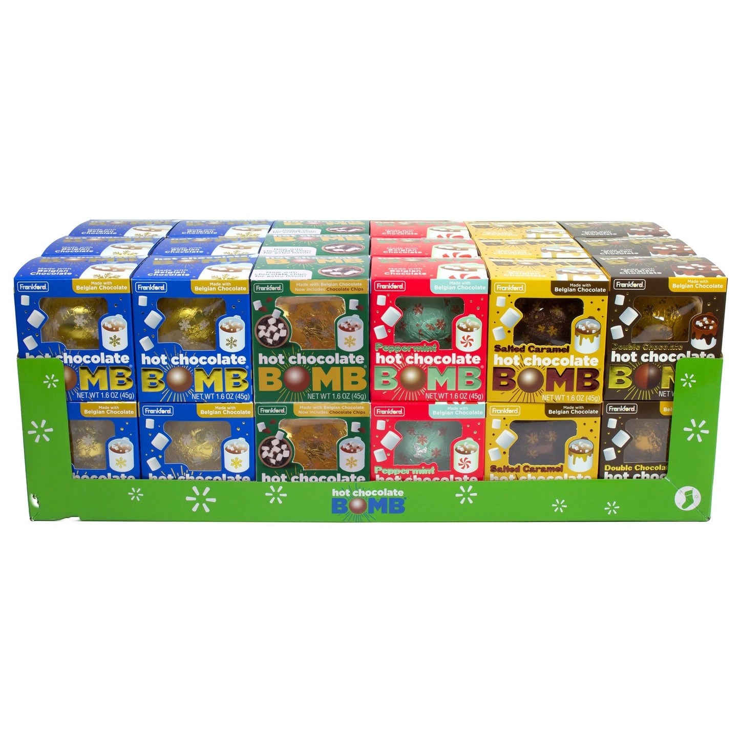36 Pack Assorted Frankford Hot Chocolate  s - 18 Original Flavor  6 Peppermint  6 Double Chocolate  and 6 Salted Caramel Belgian Chocolate Hot Cocoa Melting Balls