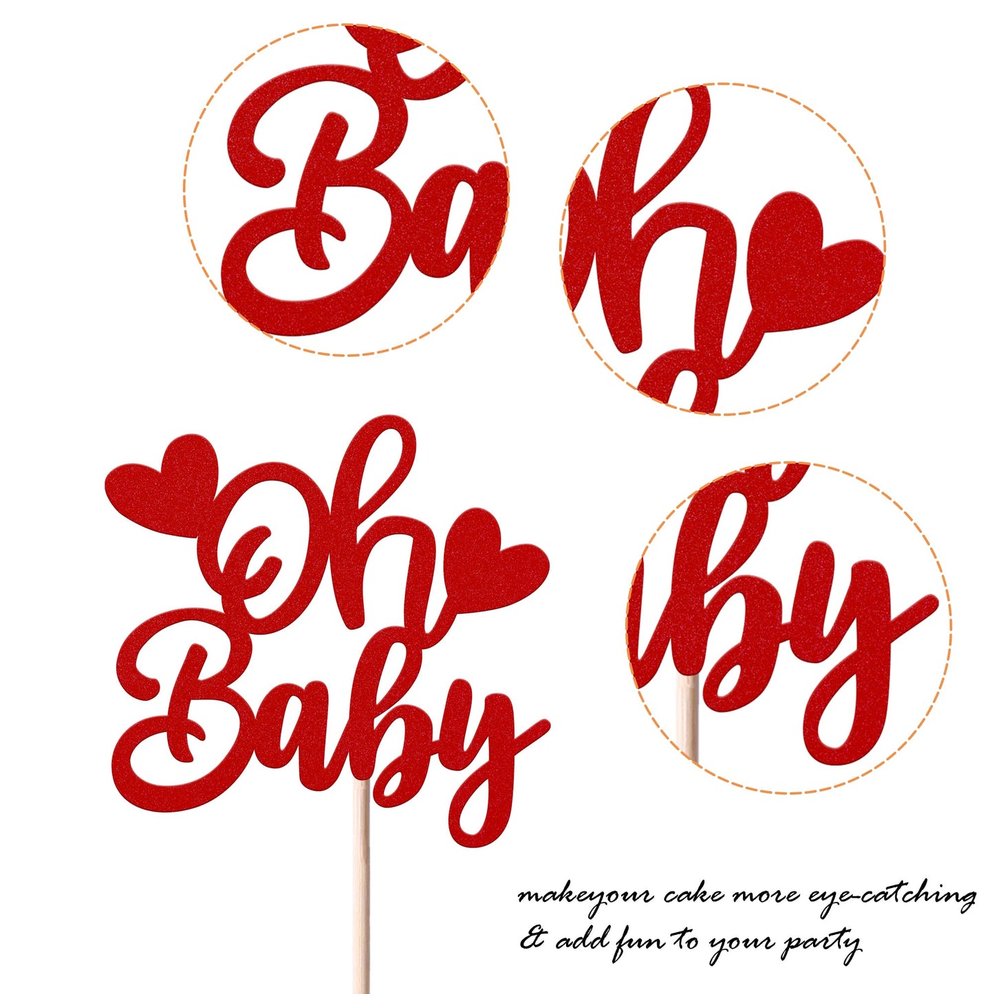 YCTHUNFISH Valentines Day Cake Topper, Glitter Heart Design, Bamboo Material, Red, Baby Shower, Kids Birthday Party Decoration