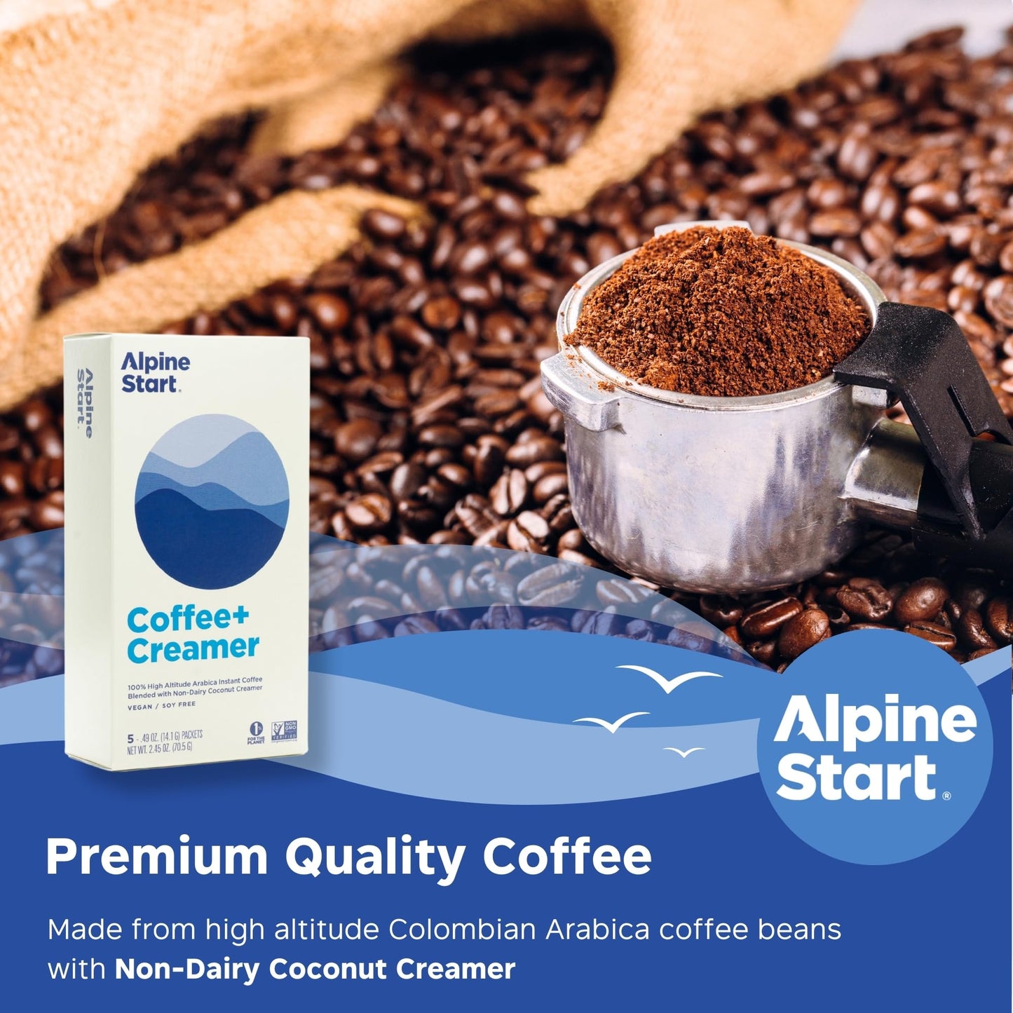 Alpine Start Instant Coffee Packets With Creamer Single Serve - Individual Latte Powder Mix From Arabica Coffee Beans With Non-Dairy Cream For Travel, Hiking, Backpacking (0.49 Oz) Box Of 5 Sticks