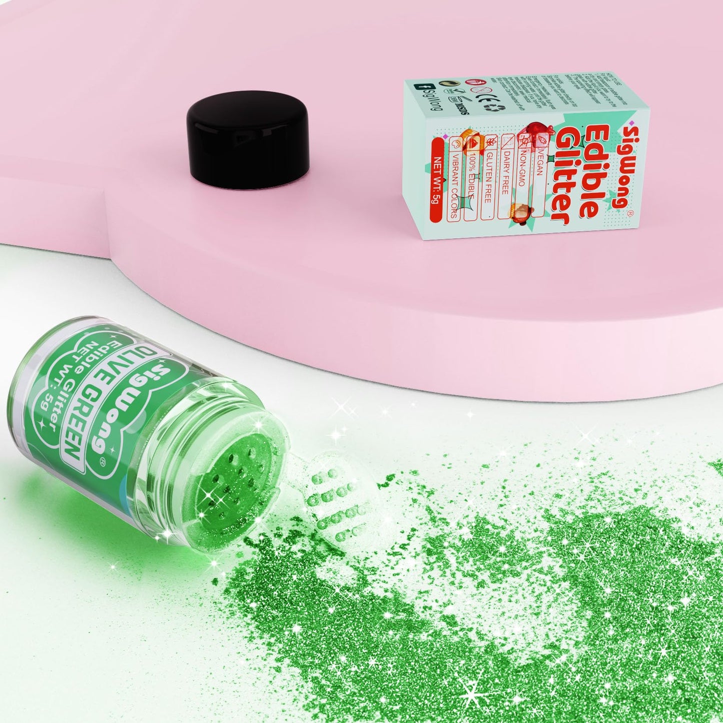 Olive Green Edible Glitter - 5G Food Grade Cake Decorating Shimmering Glitter, Edible Sprinkle Luster Dust For Drinks, Chocolate