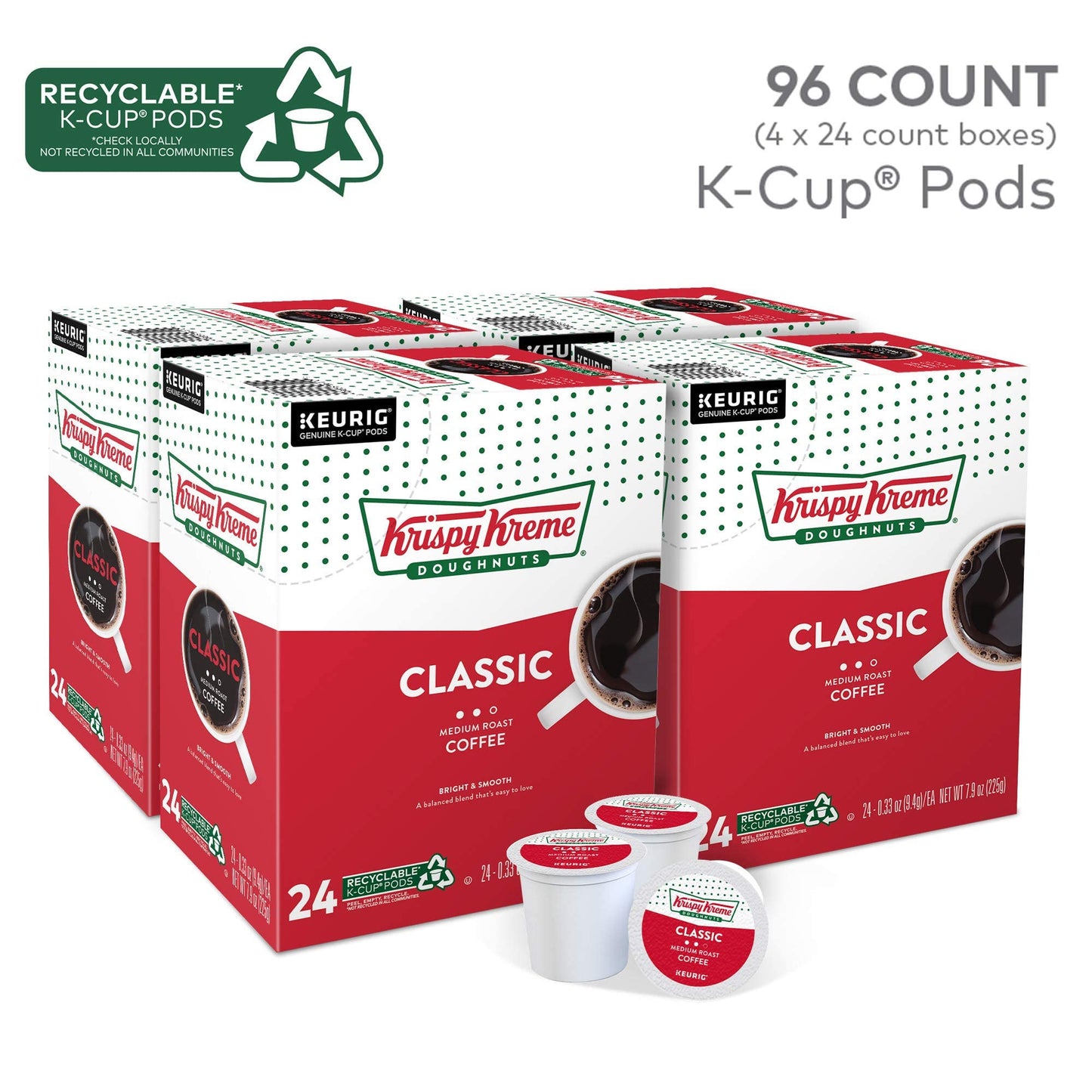 Krispy Kreme Classic Coffee, Keurig Single Serve K-Cup Pods, Medium Roast, 96 Count